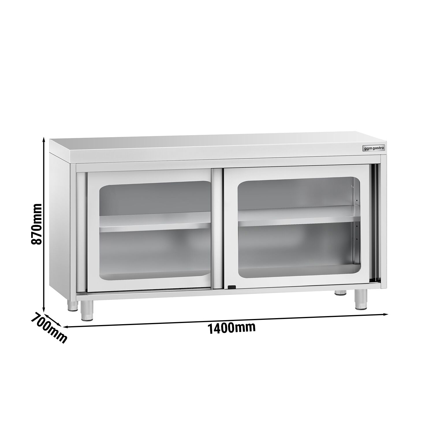 Table armoire en acier inoxydable PREMIUM - 1400x700mm - avec portes coulissantes vitrées