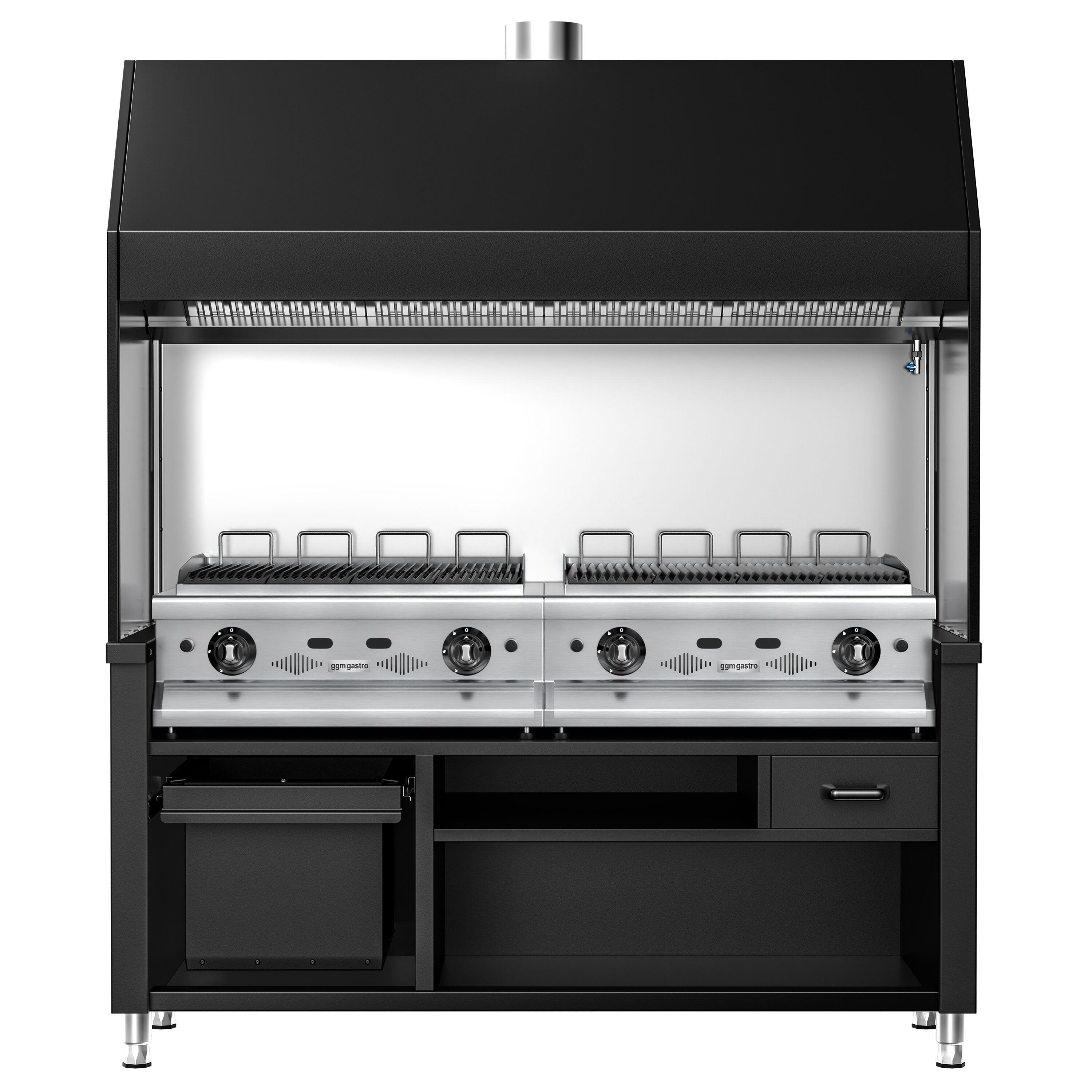 Commercial Gas Chargrill BERLIN - 1760mm - 790mm Deep - 8 Grill Grids - 28kW - Black