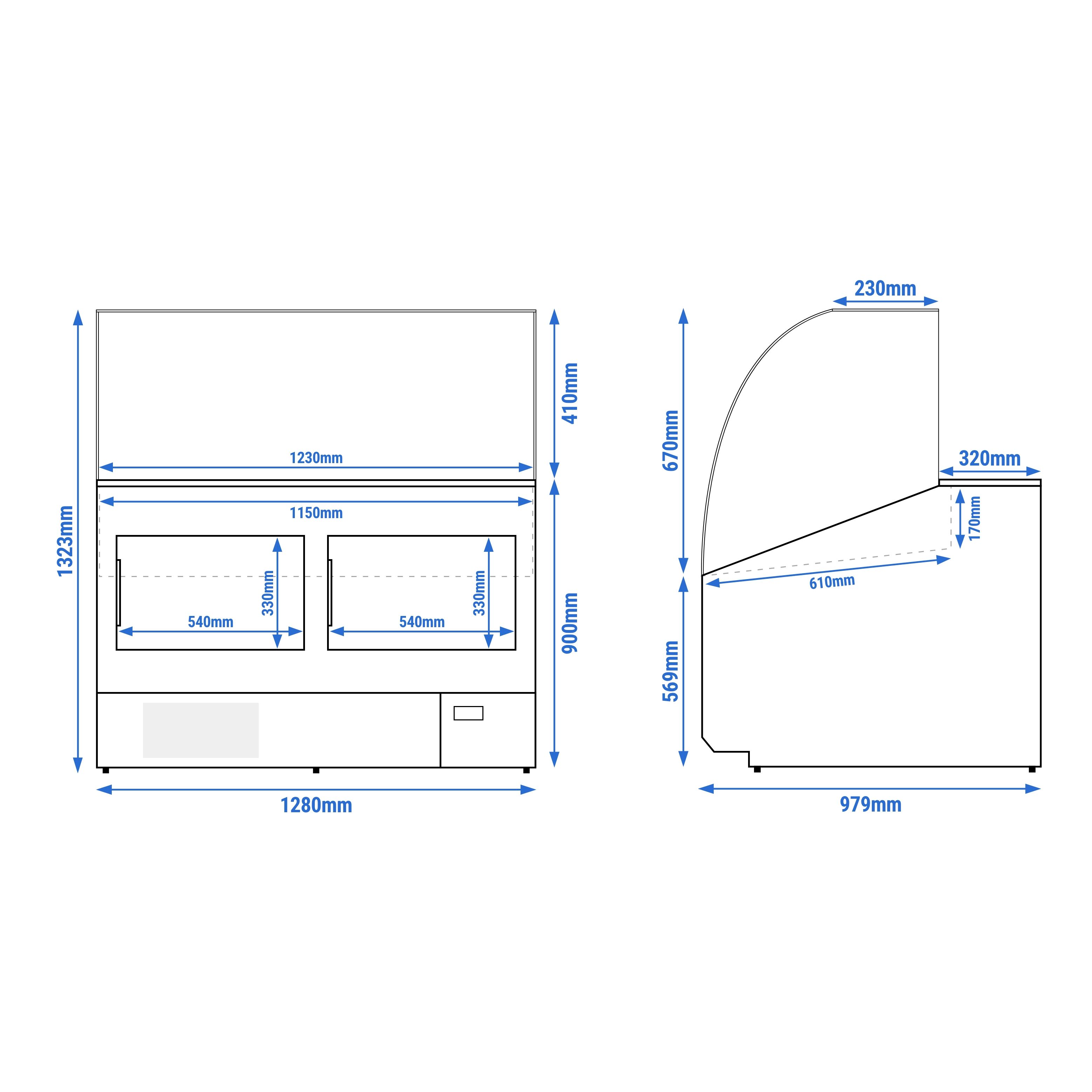 Comptoir vitrine réfrigérée - 1256x979mm - +2/+6°C - 262L - Façade blanche