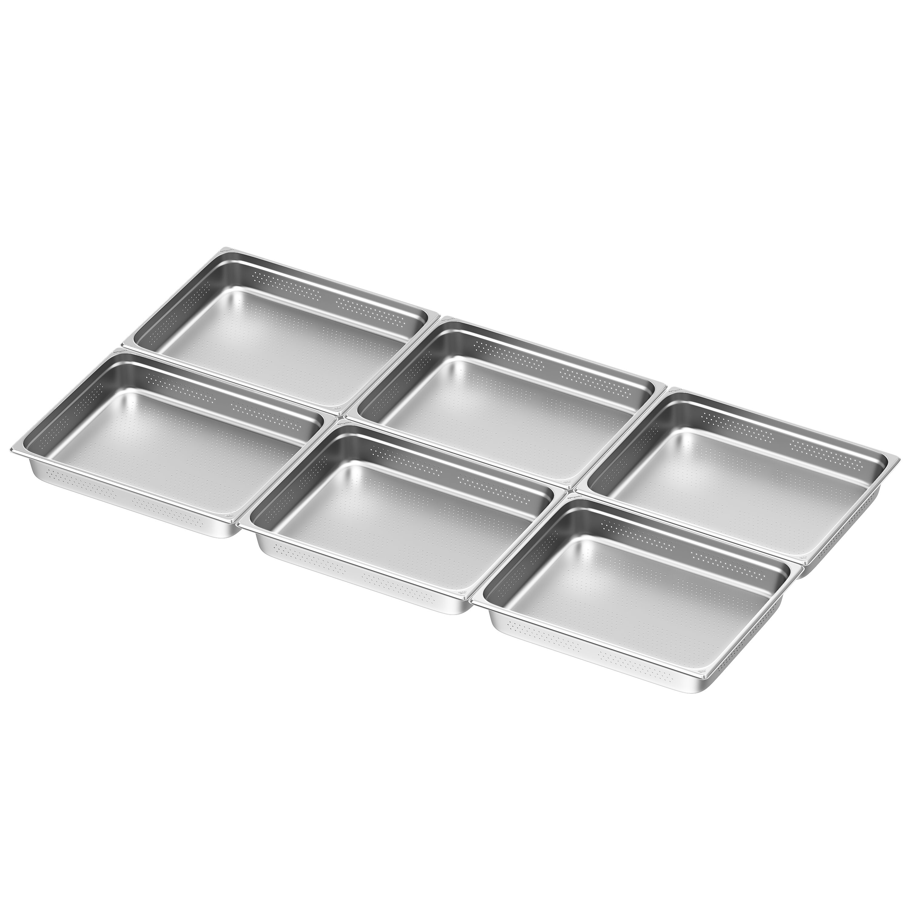 (6 Stück) Edelstahl-Behälter GN 2/1 - gelocht - Höhe: 100mm