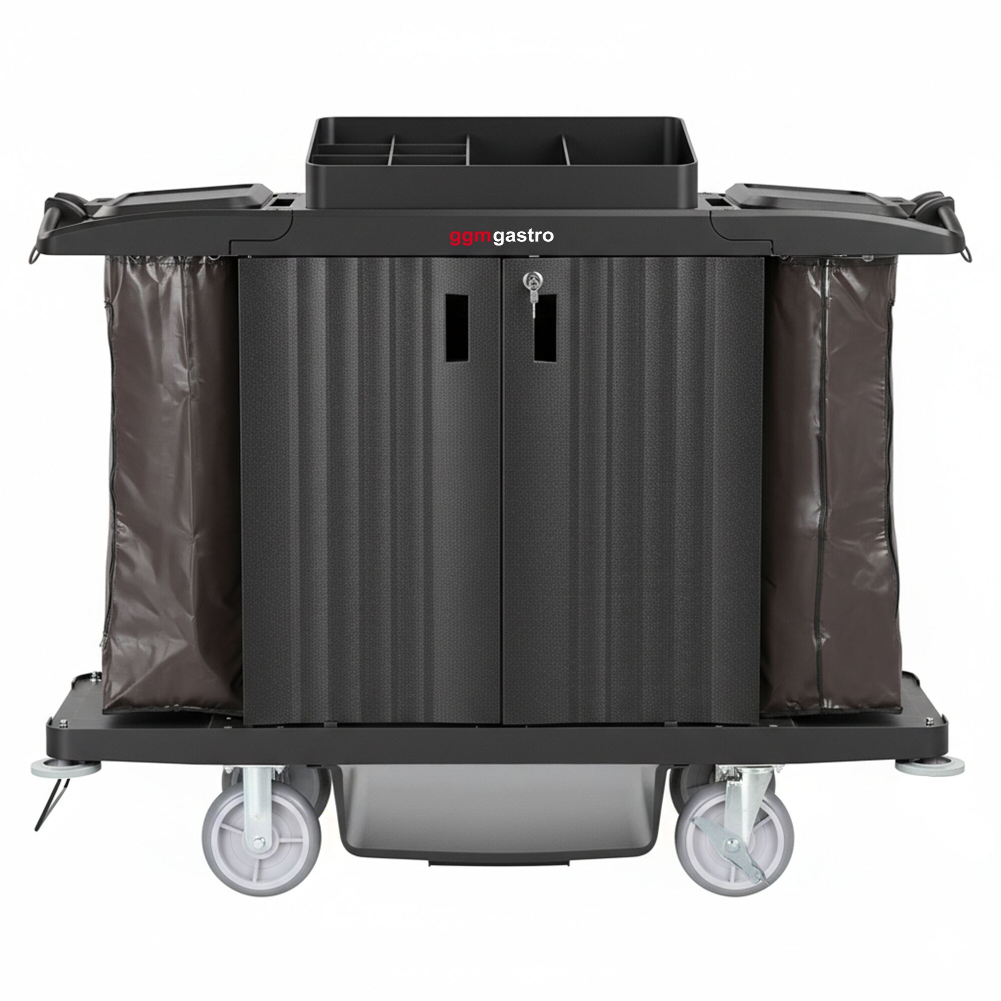 Chariot de service fermé - avec 2 sacs à linge, 1 étagère supérieure avec compartiments, 1 étagère inférieure