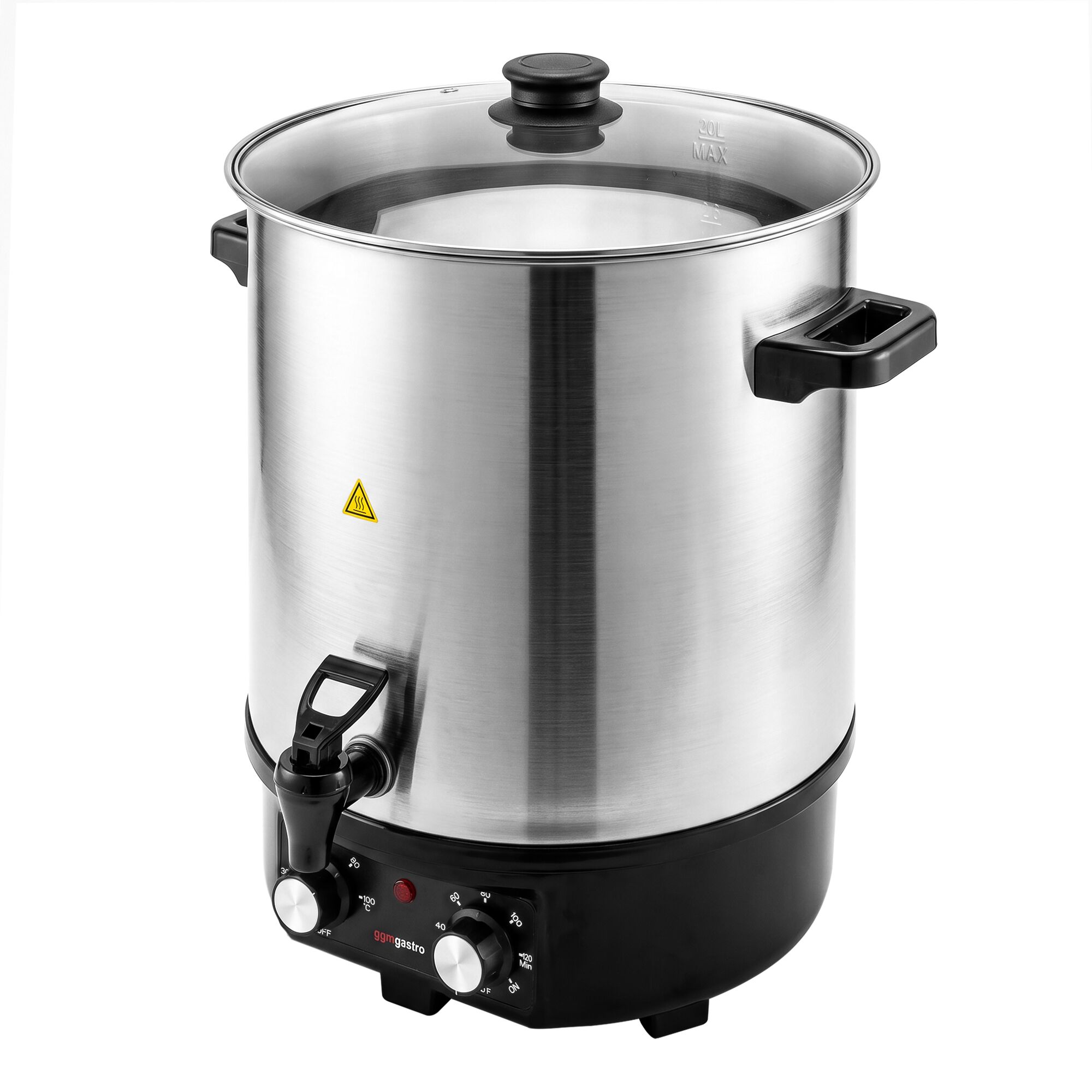 Vatten- och glöggkokare – 25 liter – 2 kW – med avtappningskran och timer