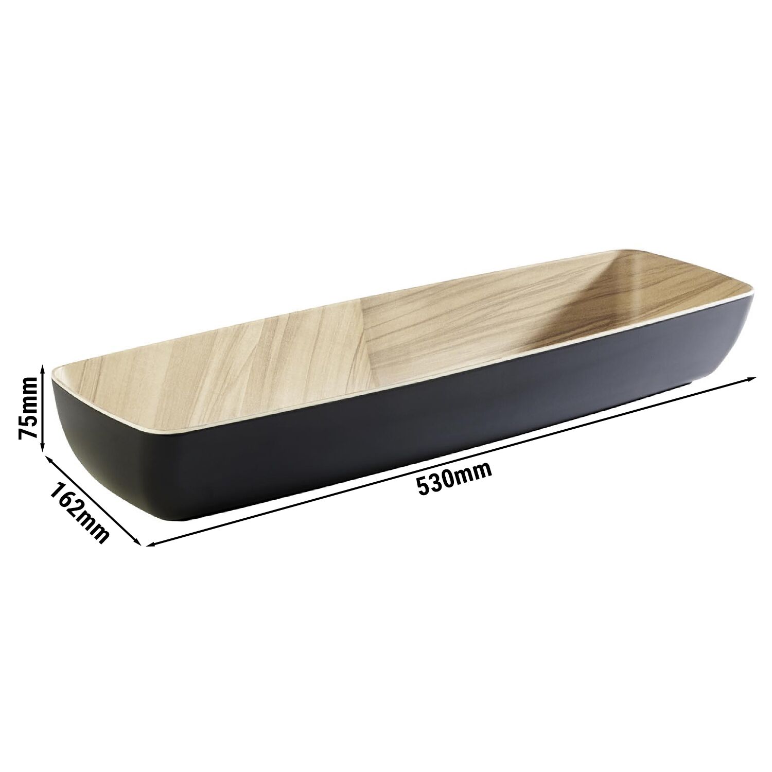 (6 pcs) Bac GN 2/4 - FRIDA - Mélamine - 3,65L - rectangulaire - 530x162mm - Profondeur : 75mm - Noir/Beige