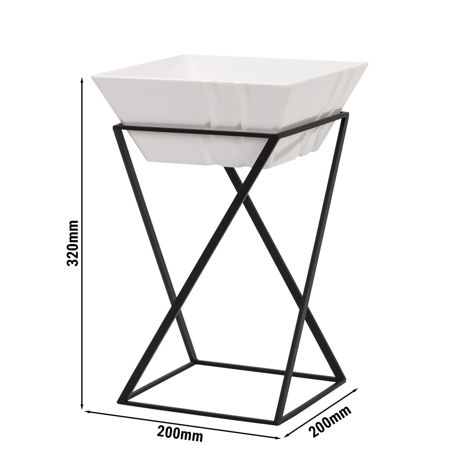 Bufféställ - svart - rektangulär - 200x200 mm - Höjd: 375 mm - inkl. 1 melaminskål