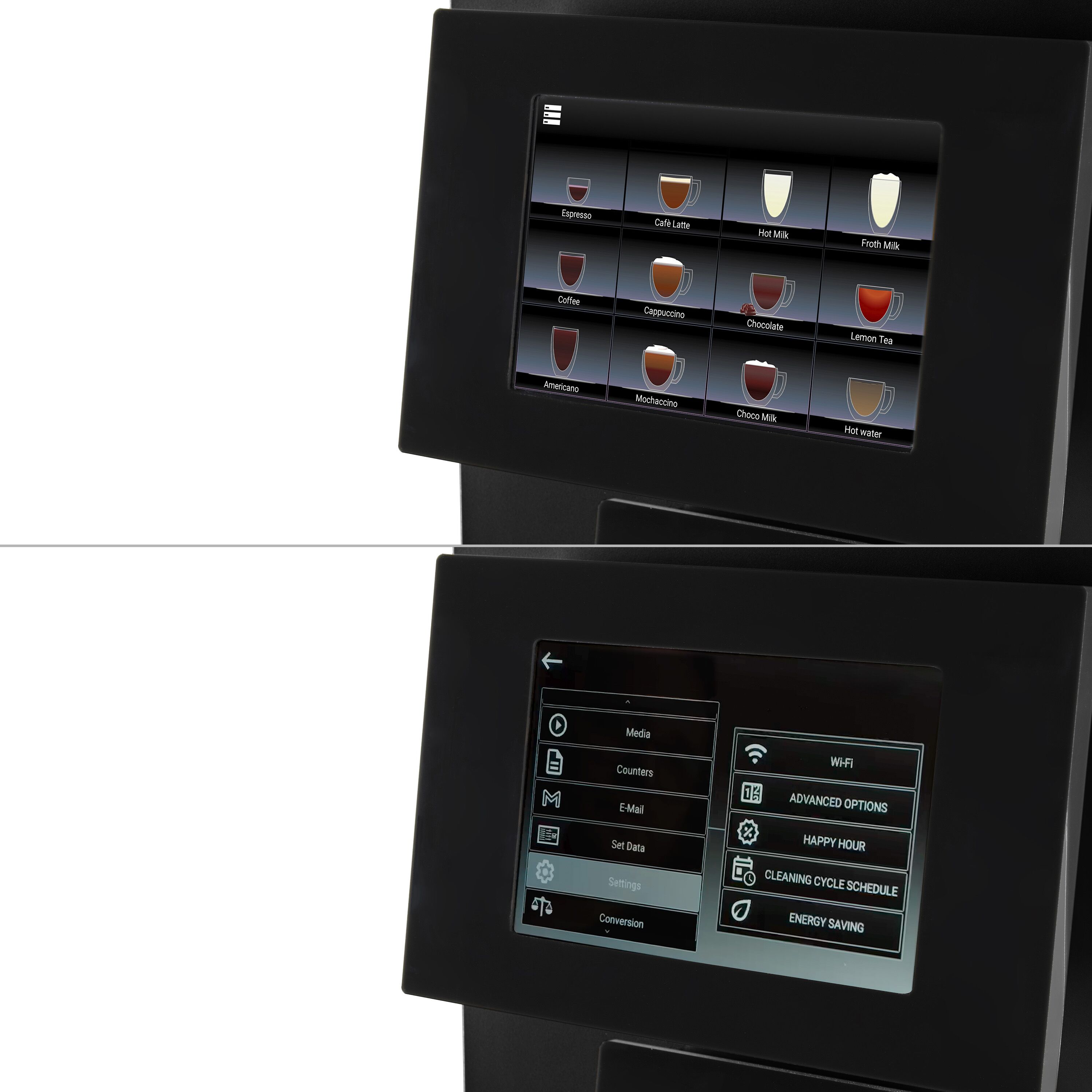 Machine à café automatique - 30 programmes - écran tactile 10 pouces - 1 réservoir à grains & 2 compartiments à poudre - avec système de lait frais