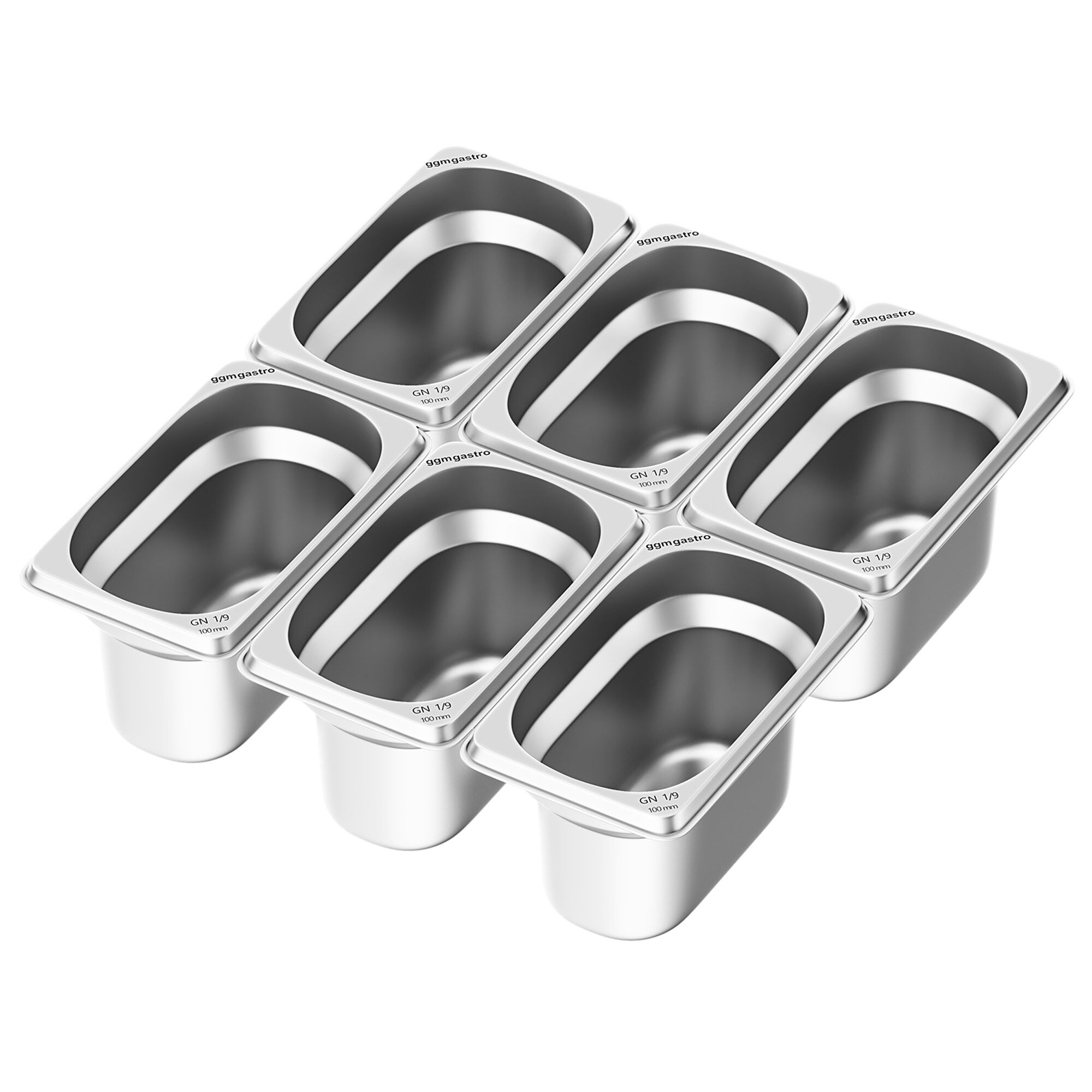 (6 pcs) Acier inoxydable Bac GN GN 1/9 - Profondeur: 100mm
