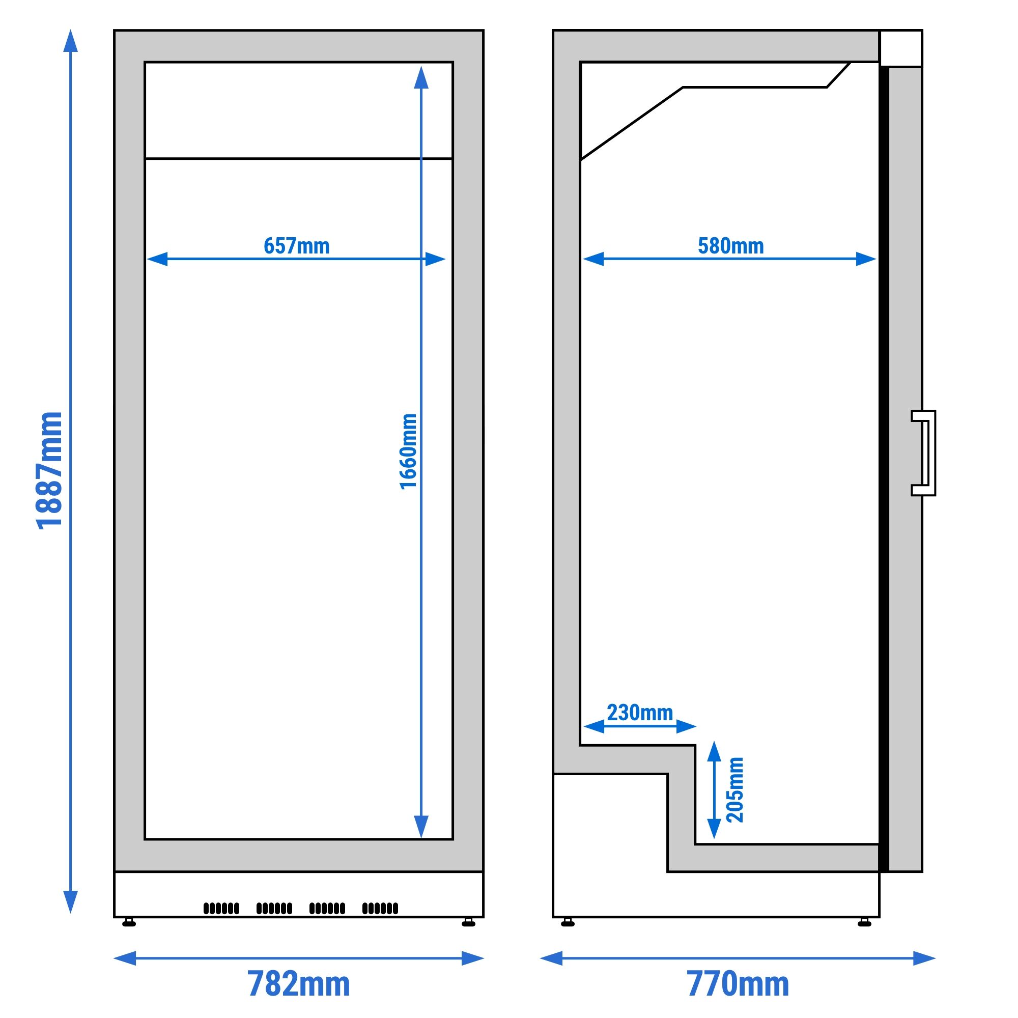 Réfrigérateur de stockage inox PREMIUM – 600 litres – avec 1 porte – intérieur de la porte en plastique