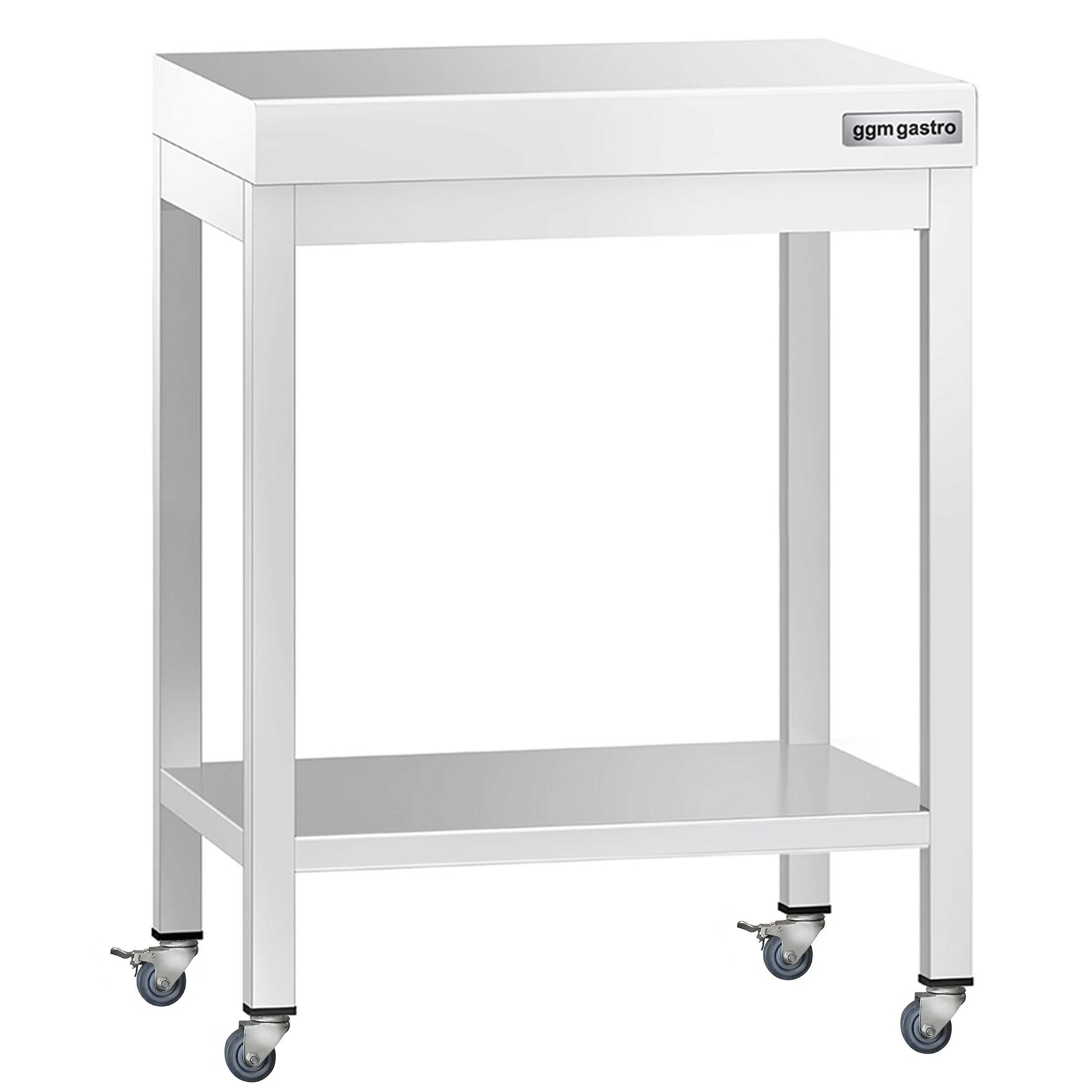 Table de travail en inox PREMIUM - 600 x 700 mm - avec tablette inférieure et roulettes