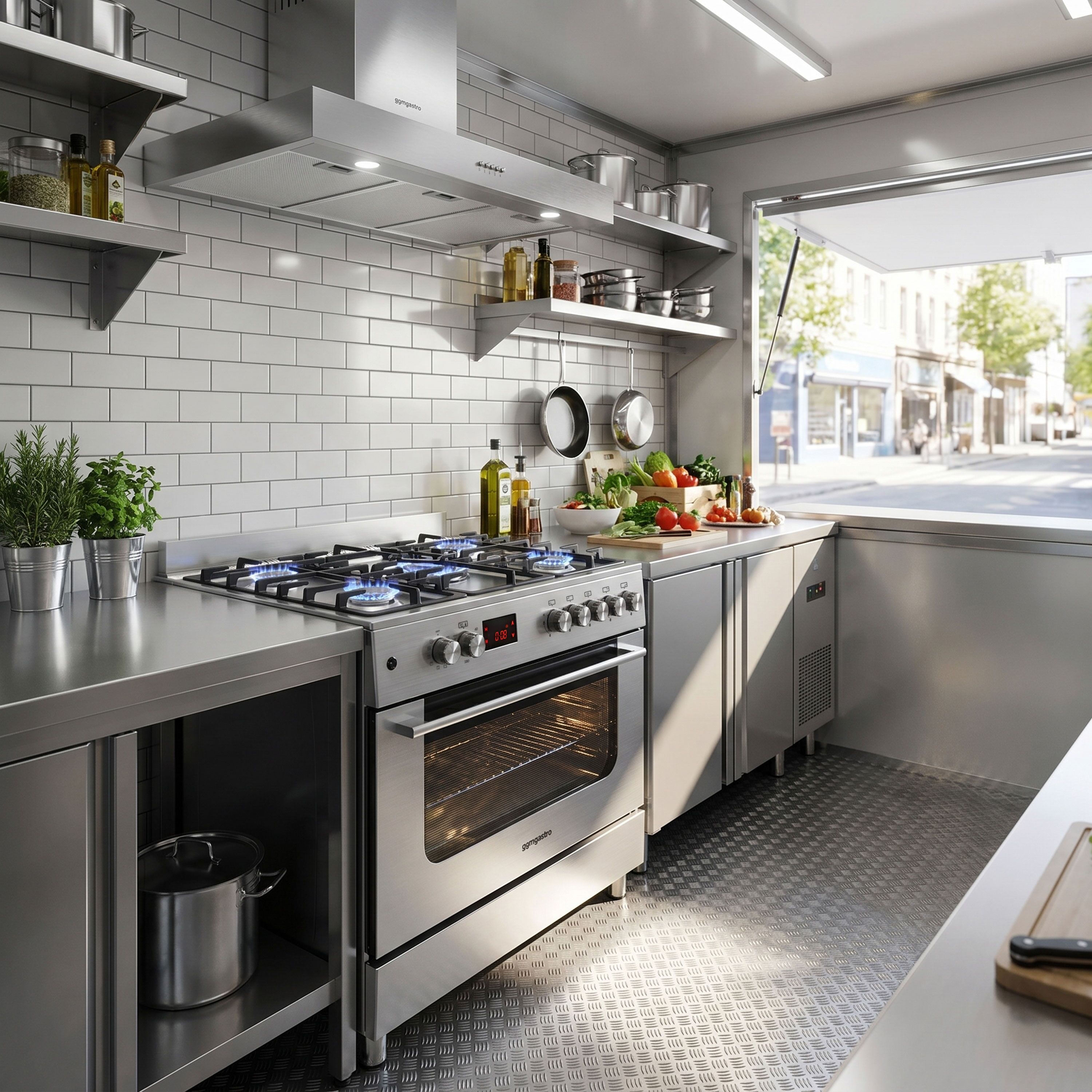 Gáztűzhely – 13,45 kW – 5 égő – elektromos sütővel – 3,23 kW és légáramlásos elszívóval