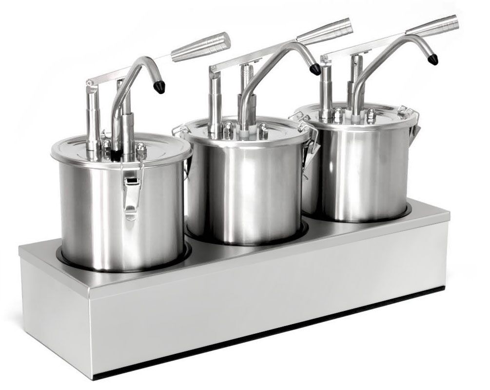 Commercial Condiment Dispenser - 3x 4 litres - Stainless steel - 605x415mm - adjustable dose - with container - incl. stainless steel frame