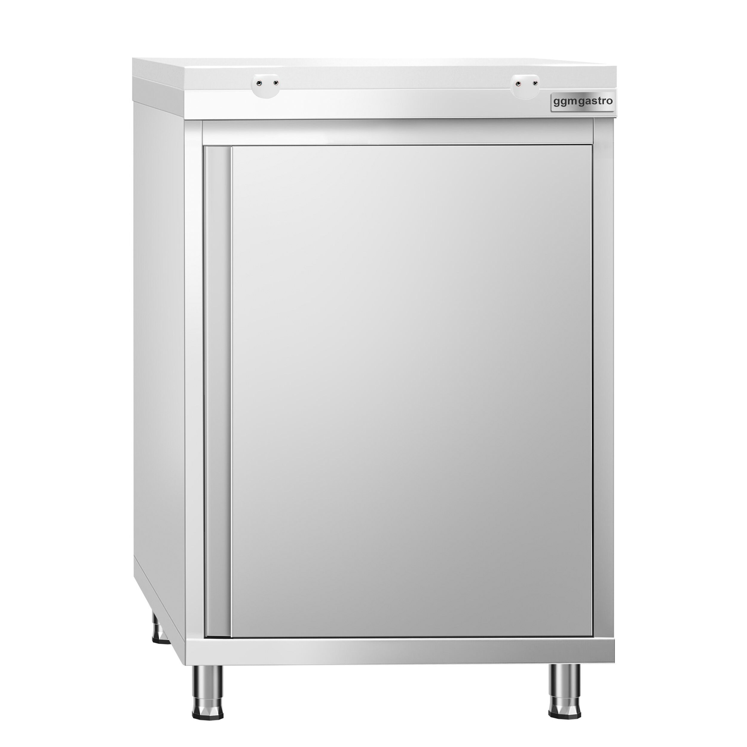 Table armoire en acier inoxydable PREMIUM - 600x600mm - avec portes battantes - pour produits céréaliers, produits laitiers - incl. plateau de découpe Blanc PEHD (HACCP)