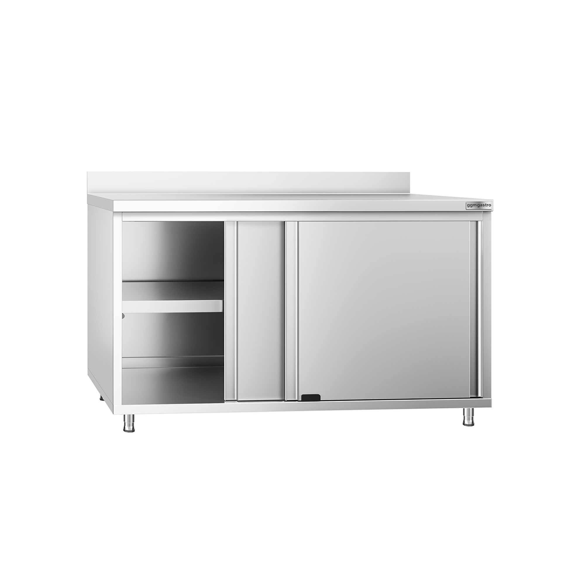 Table armoire en acier inoxydable PREMIUM - 1400x600mm - avec portes coulissantes - avec dosseret