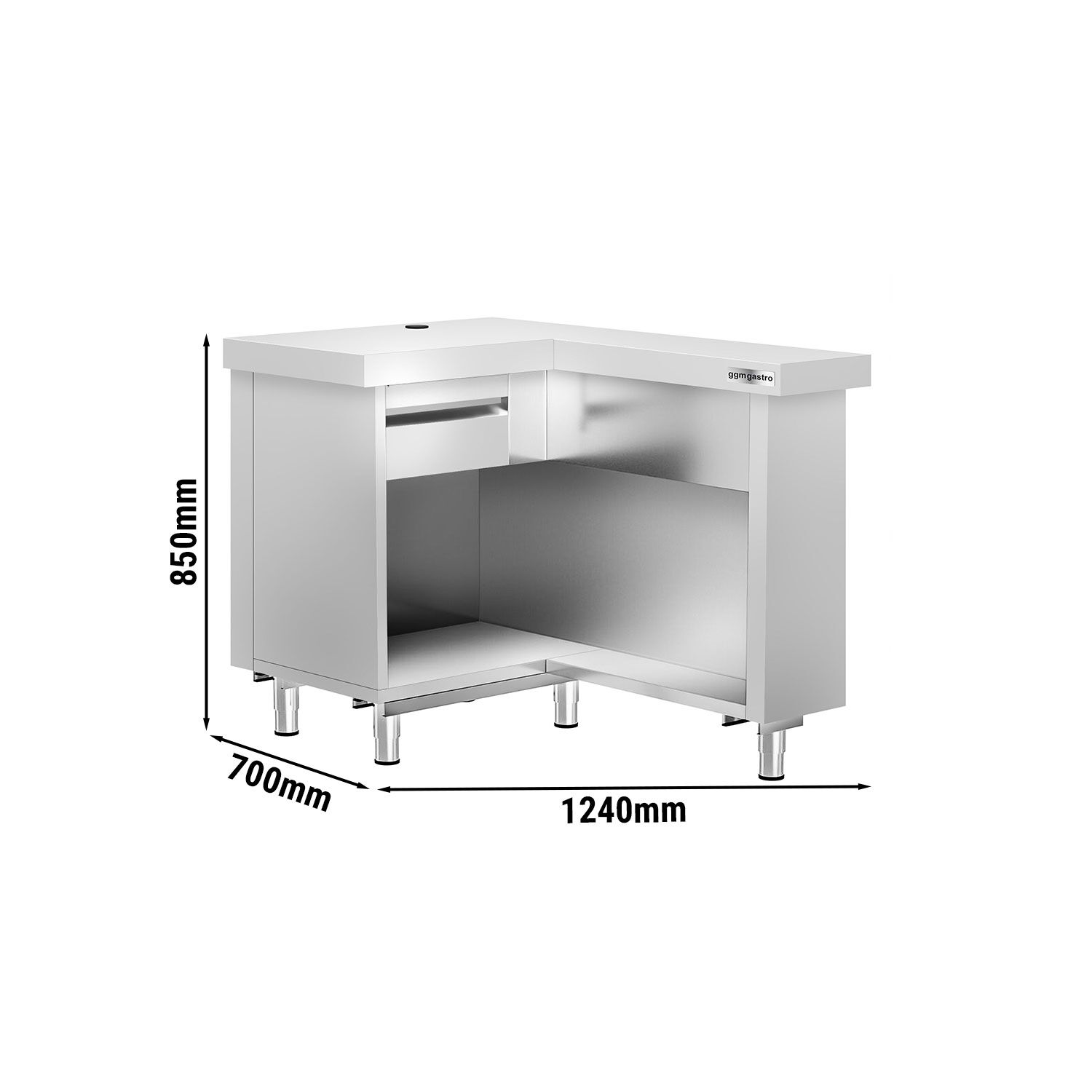 Table de caisse KOPENHAGEN – 1240 mm – Droite – en inox