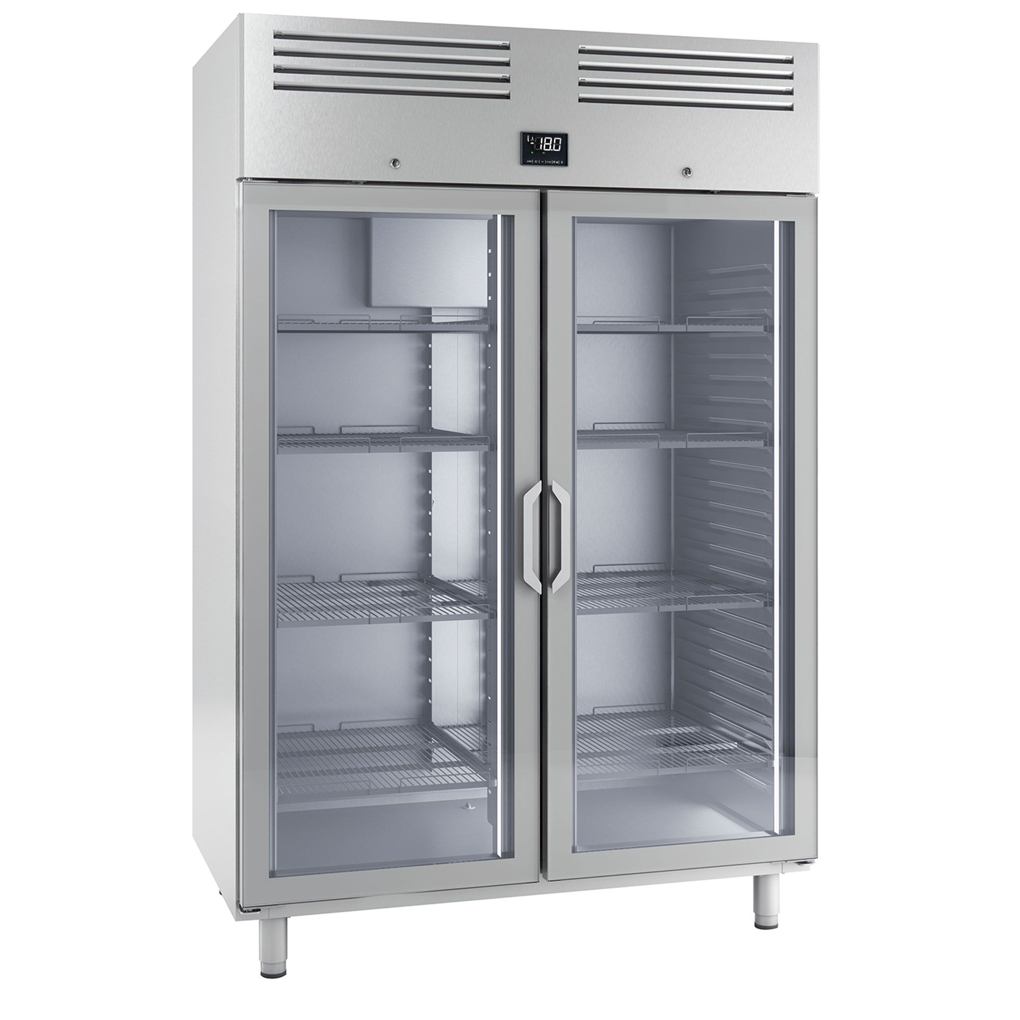 Armoire réfrigérée négative en acier inoxydable PREMIUM PLUS – GN 2/1 – 560 litres – avec 1 porte vitrée