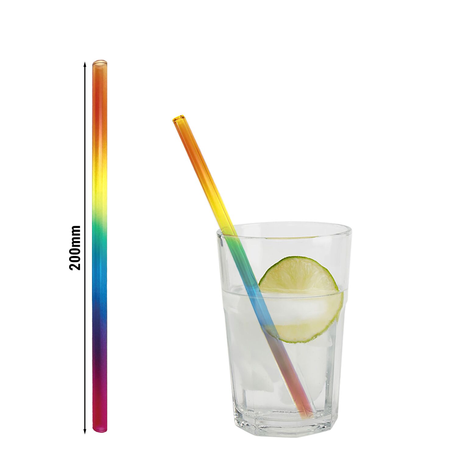 (50 pièces) Pailles en verre – 200 mm – Ø 8 mm – arc-en-ciel – incl. 1 brosse de nettoyage