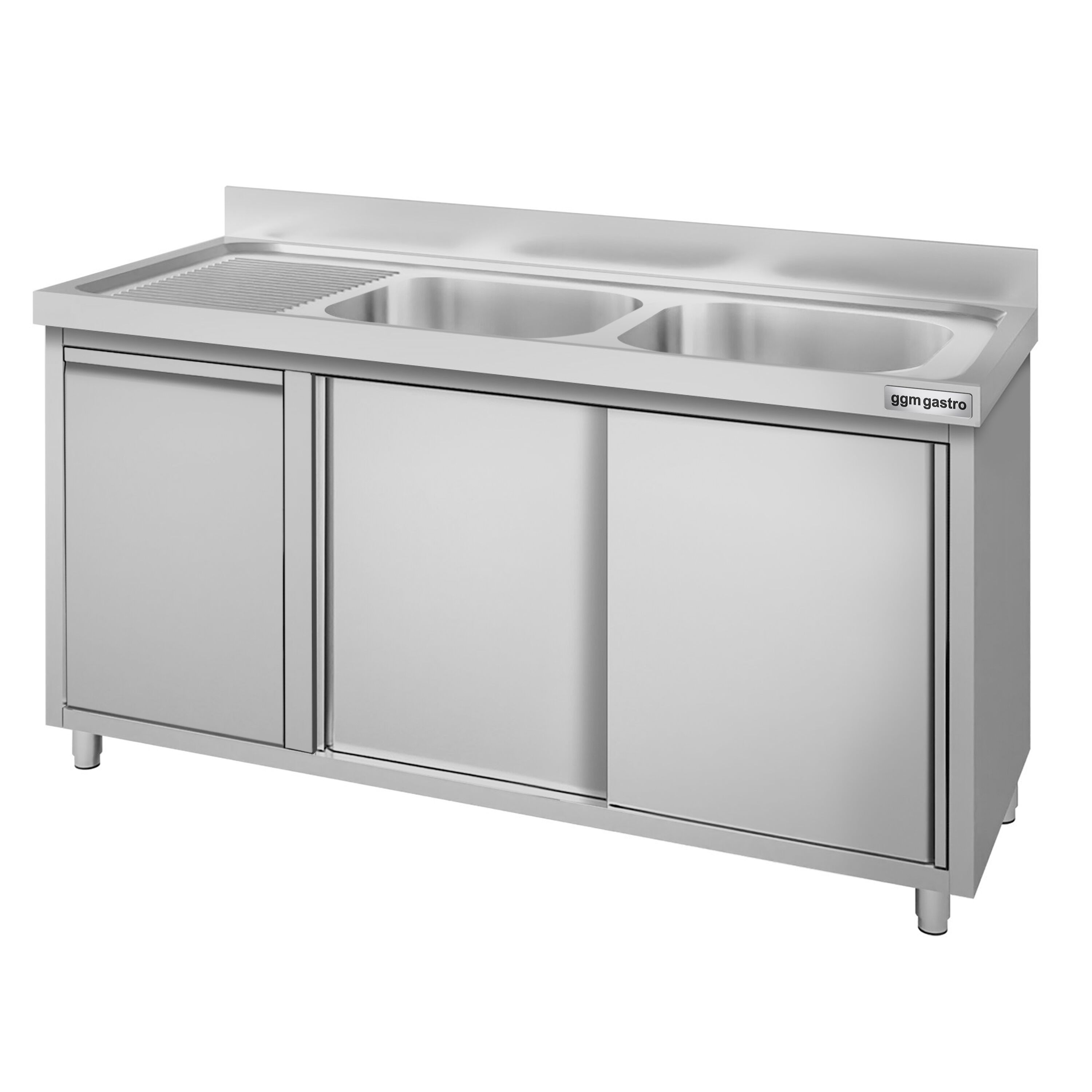 Meuble évier ECO - 1400 x 600 mm - avec poubelle & 2 bacs à droite