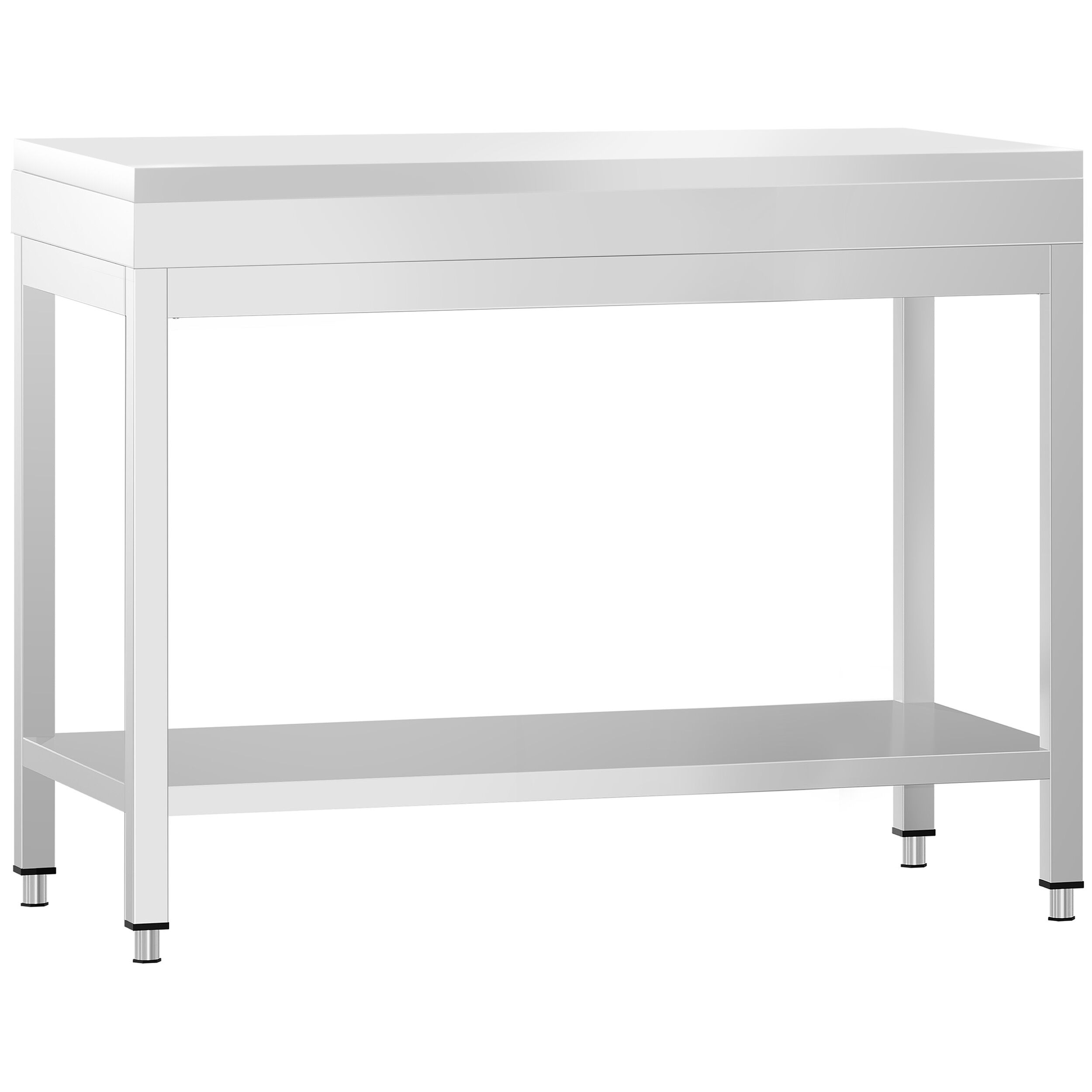 Stół roboczy centralny ze stali nierdzewnej PREMIUM - 800x600mm - z półką - z deską do krojenia Biały