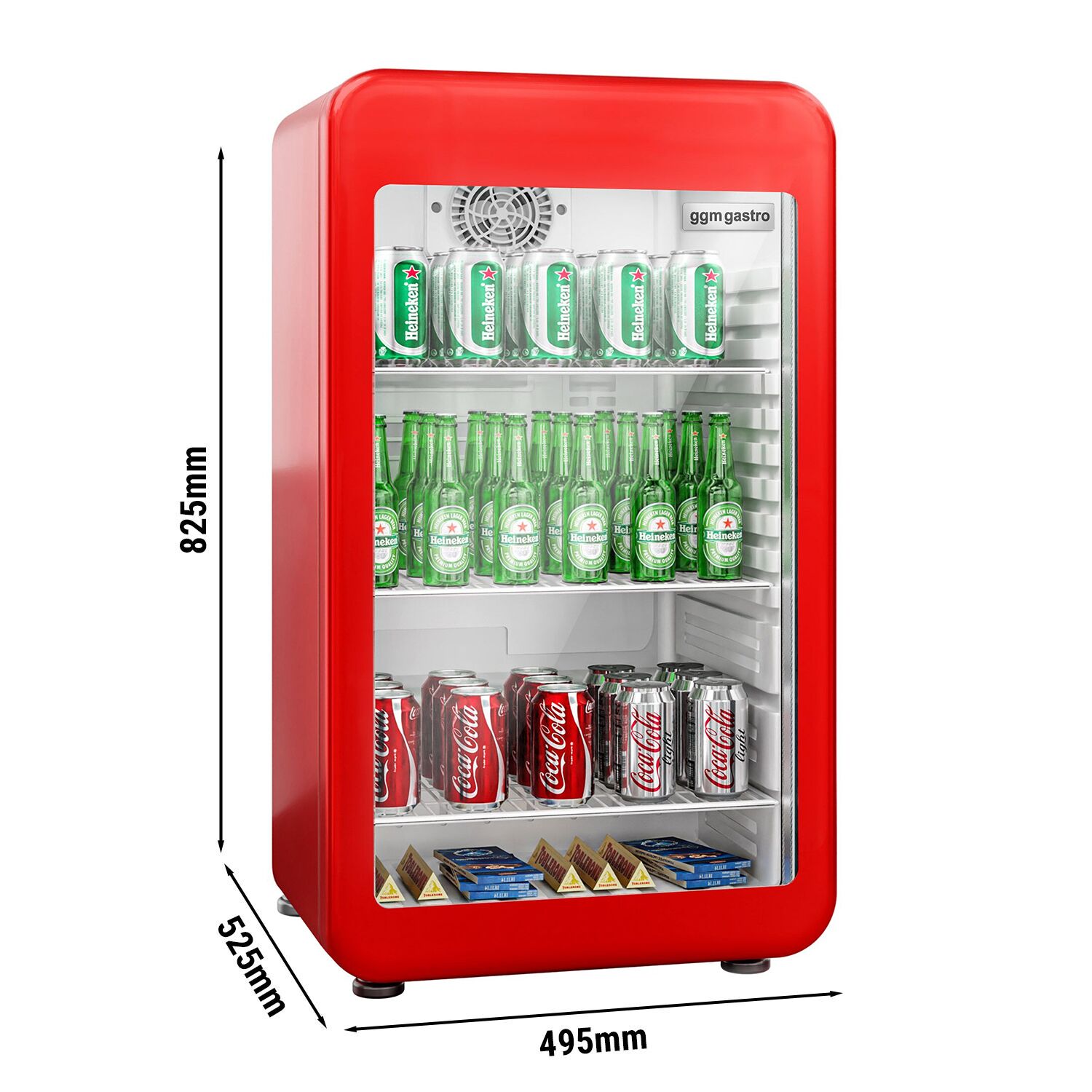 Minibar - 495mm - 113L - avec 1 porte en verre - Rouge - double vitrage, porte réversible