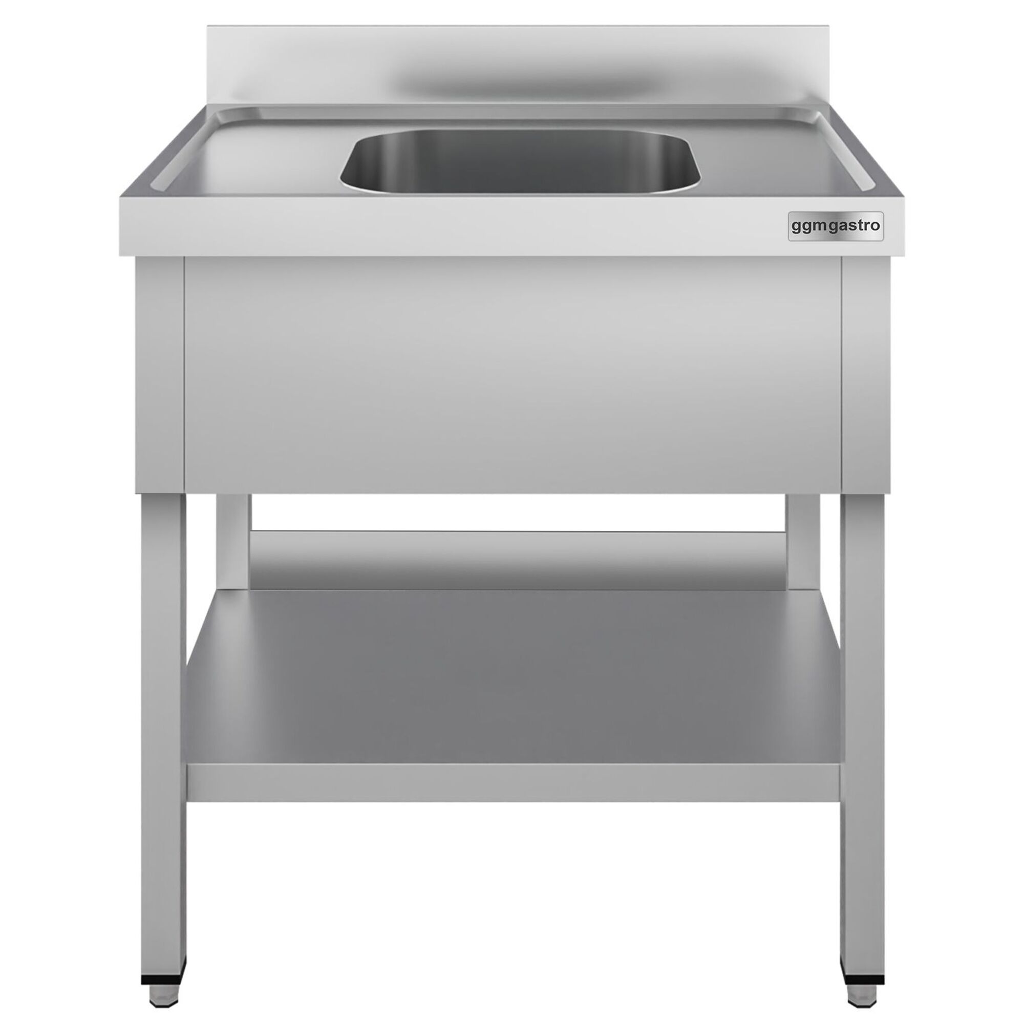 Stainless Steel Commercial Sink Unit ECO - 800x600mm - with Single Bowl Centre - with Undershelf - with Upstand
