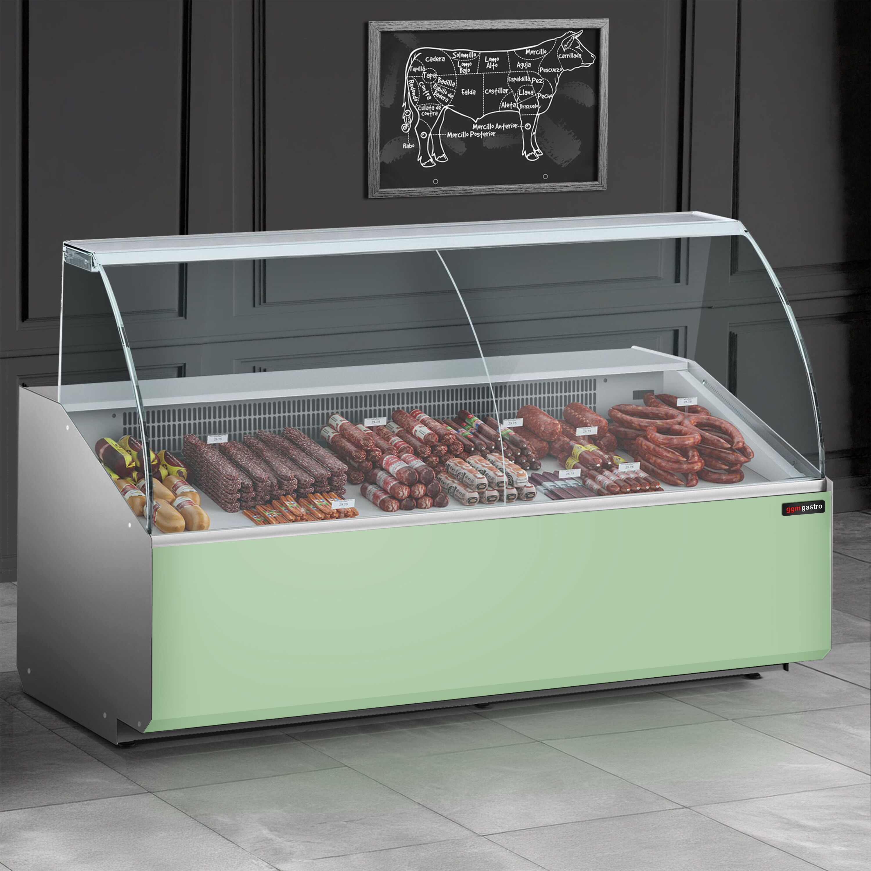 Serve Over Counter - 2506x979mm - front panel light green - capacity 512 litres