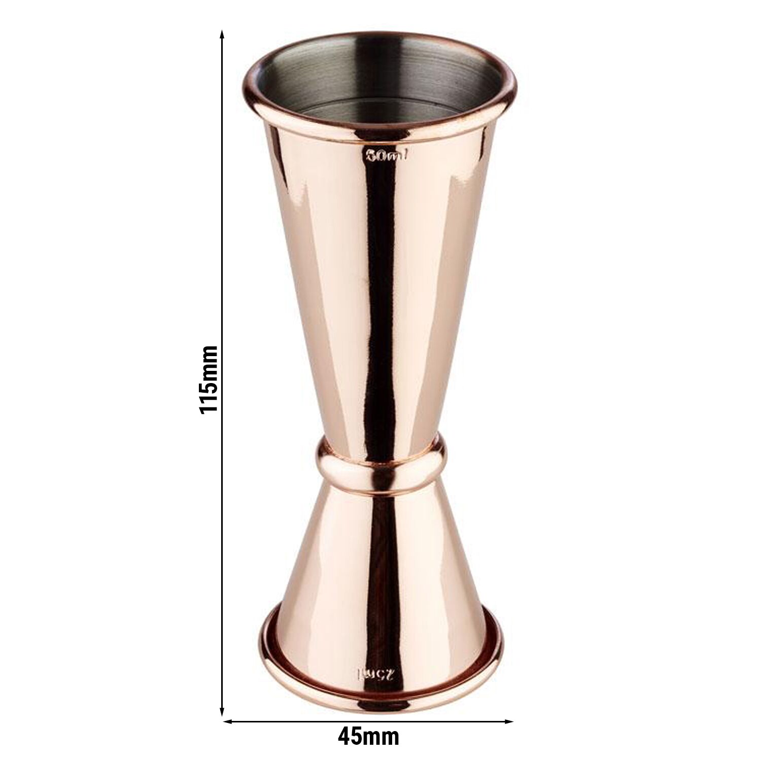 (6 pcs) Jigger double - acier inoxydable - 2,5cl/5cl (25/50 ml) - avec repère(s) 1,5cl/3,5cl - estampillé CE