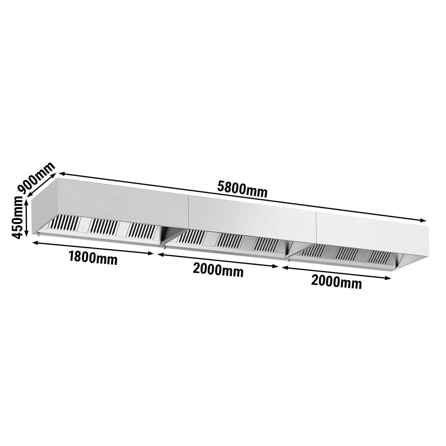 Skříňová digestoř - 5800 mm - s filtrem a svítidlem