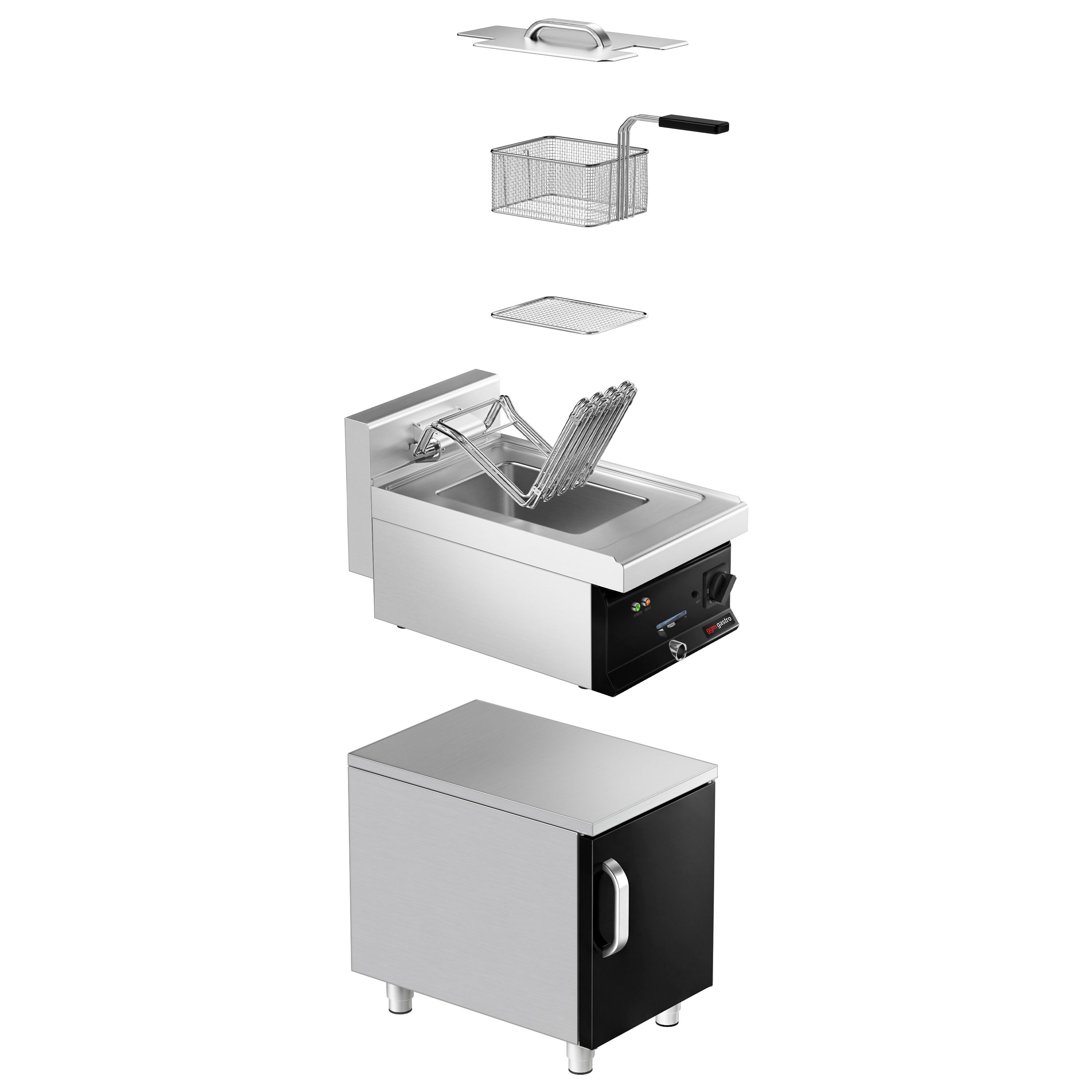 Friteuse électrique – 10 litres – 9 kW – avec soubassement et 1 porte