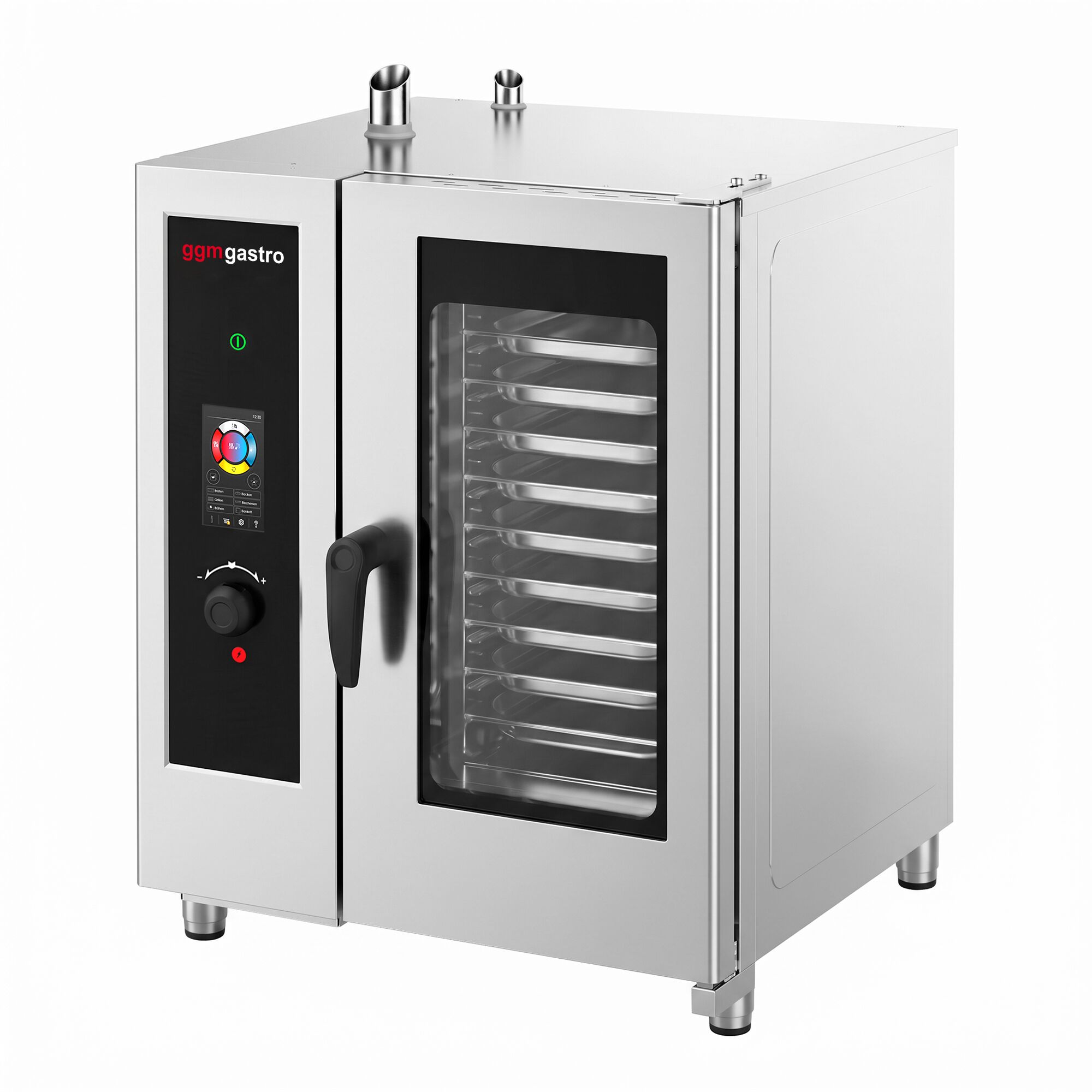 Commercial Electric Combi Oven - Touchscreen Controls - 10x GN 1/1 - incl. Automatic washing system, Core temperature probe, Boiler-based steam generator & Rack trolley