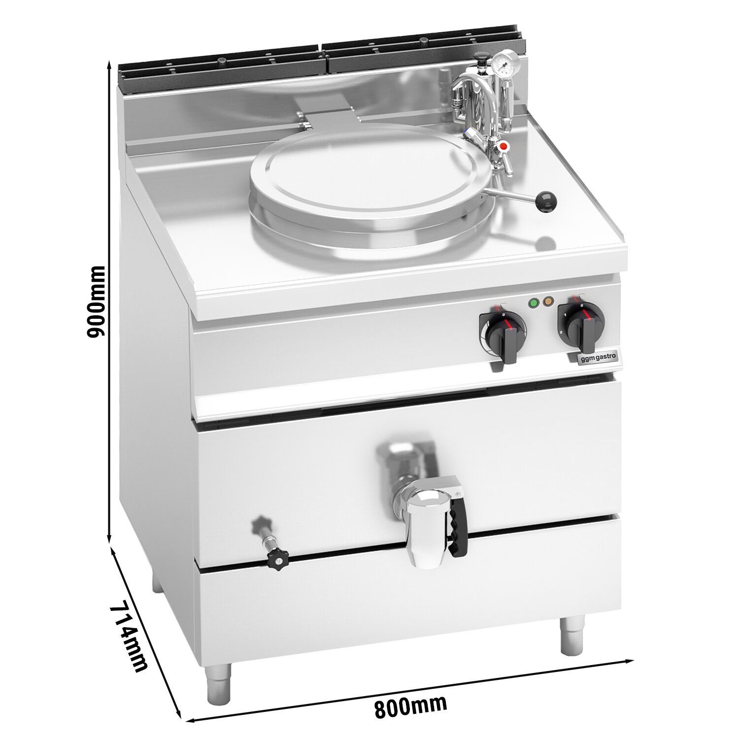 Marmite électrique de cuisson - 55 litres - 9 kW - chauffage indirect - avec arrivée d’eau et robinet de vidange
