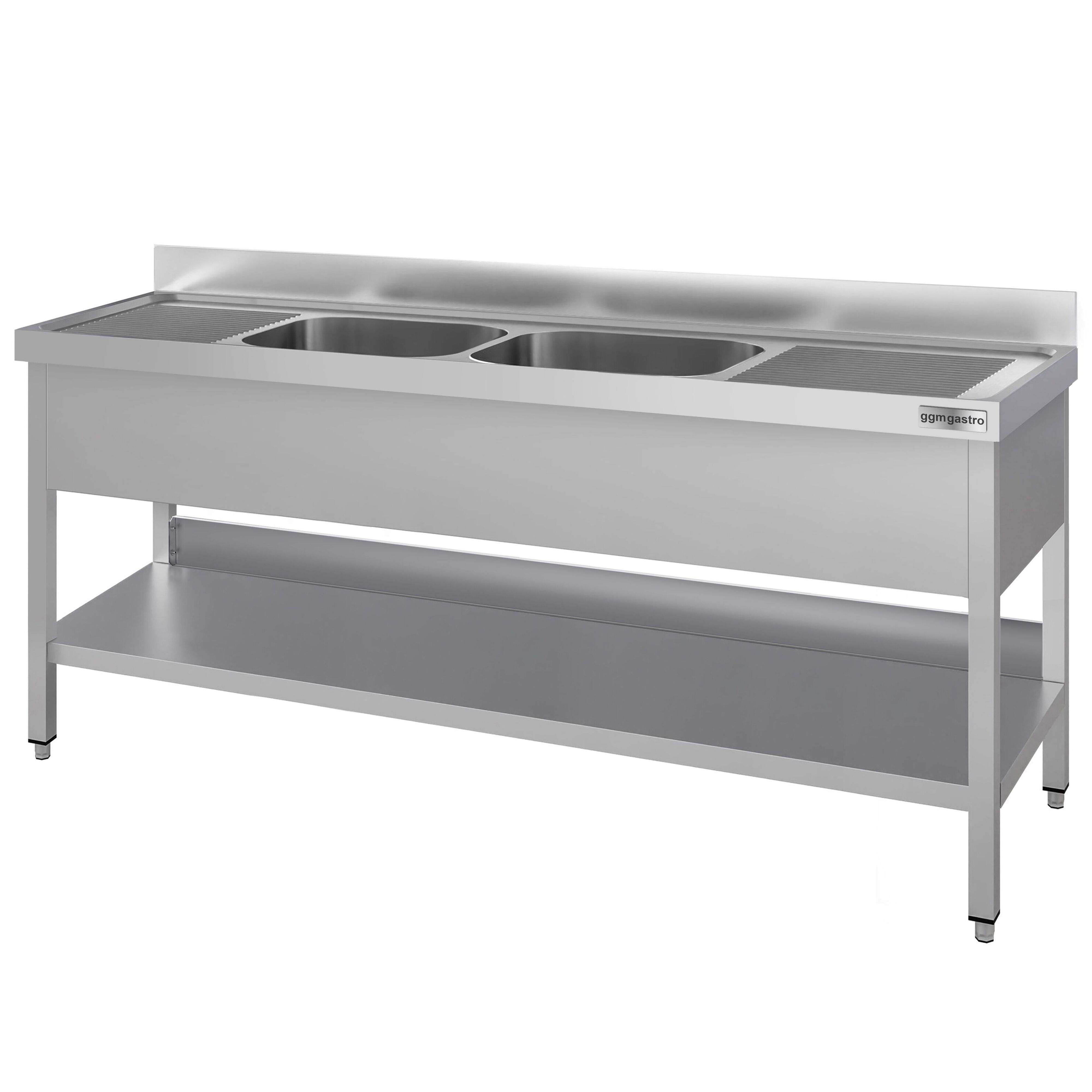 Plonge en inox ECO - 2000x700mm - avec étagère basse - 2 bacs au centre