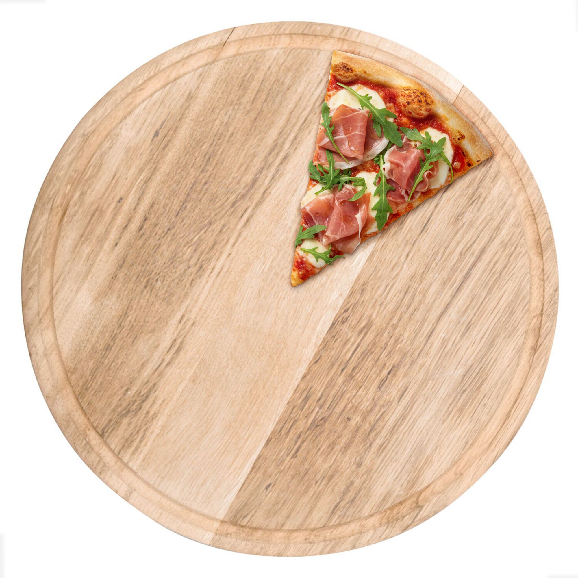 Assiette à pizza en bois - Ø 420 mm - avec rigole à jus