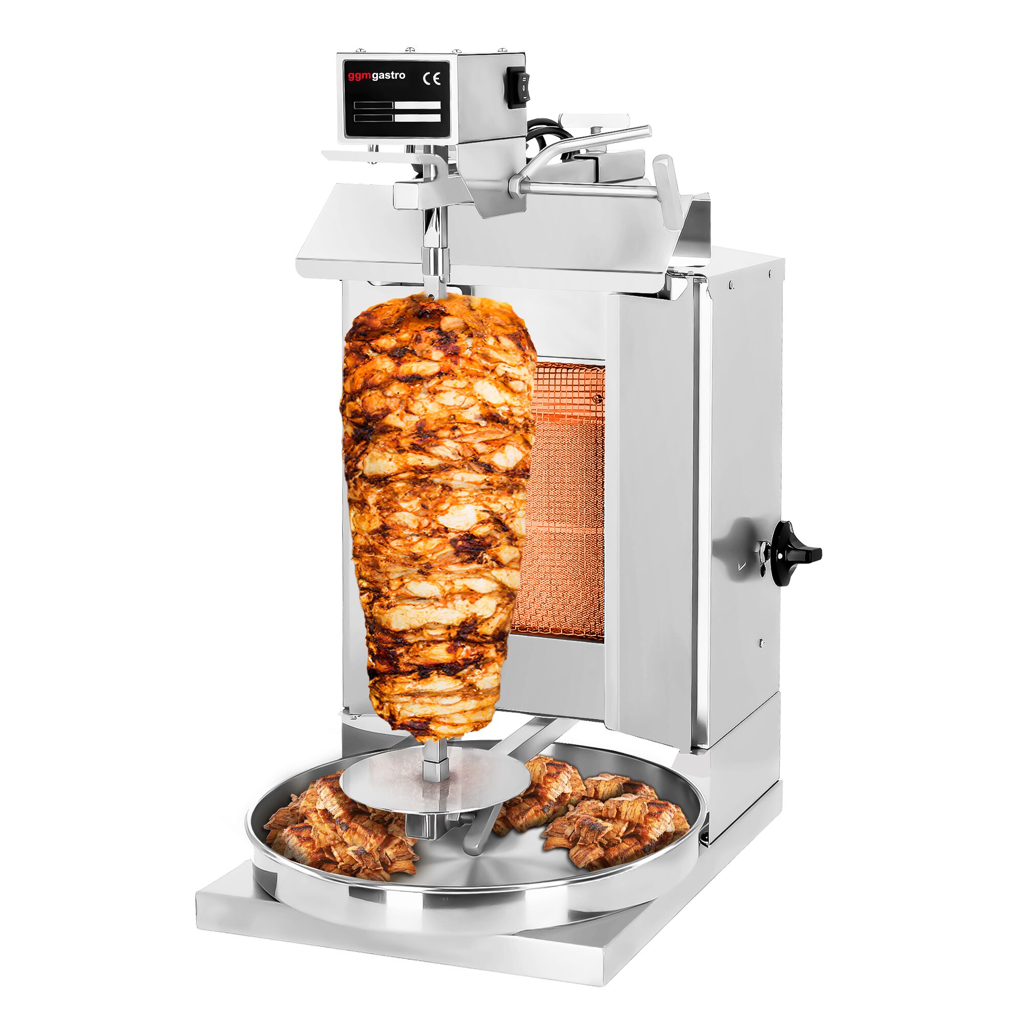 Gas Doner Kebab Grill (Shawarma/Gyros) - 1 Burner - up to 5kg - 3.25kW - Countertop - incl. 1 skewer, drip tray & 2 double doors