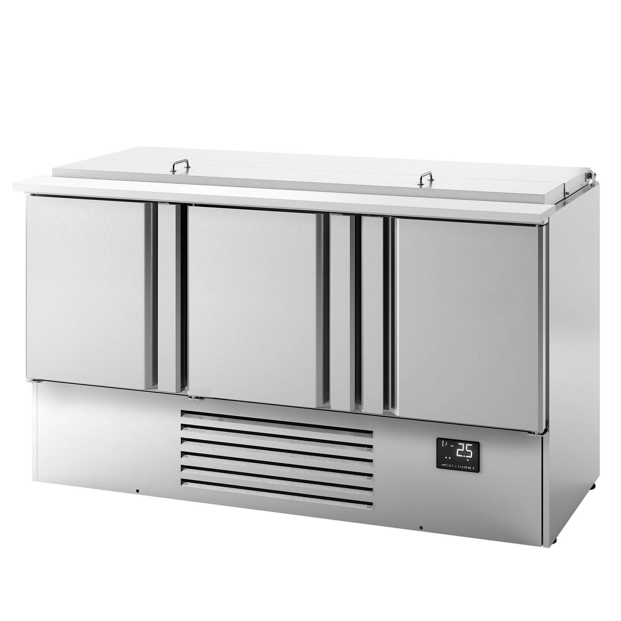 Commercial Saladette Counter PREMIUM PLUS - 1460mm - 335L - 3 doors - open top for 9 x GN 1/3 & 6 x GN 1/6 & stainless steel hinged lid