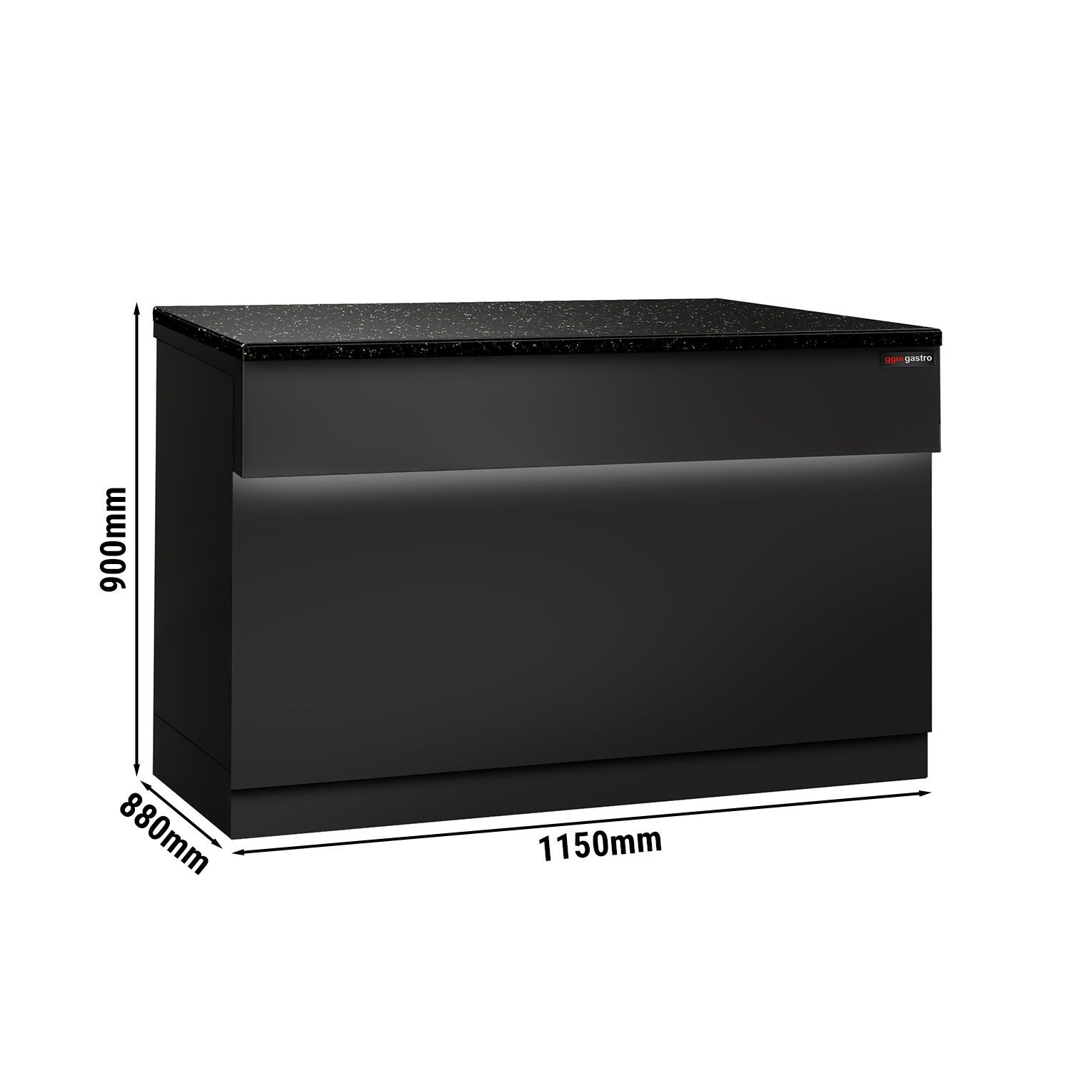 Table de caisse TORONTO – 1150 mm – façade Noire – plan de travail en granit Noir