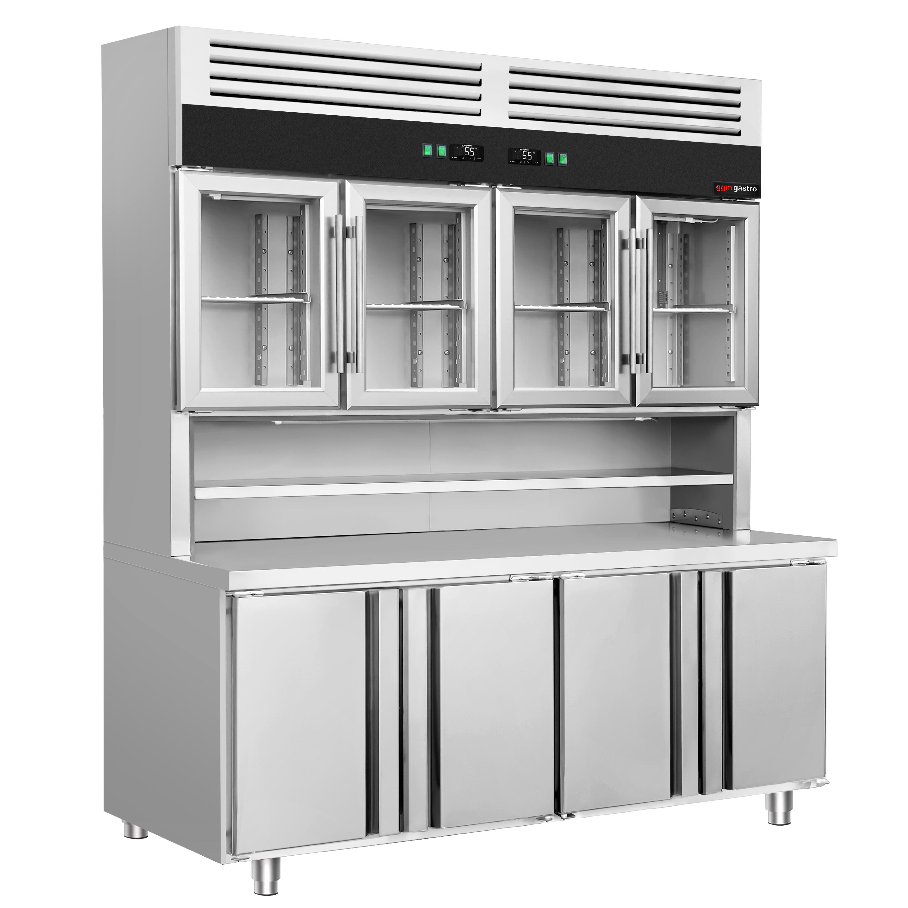 Kyl-/frysbänk - 1800x700 mm - 655 l - med 4 glasdörrar - med 4 dörrar - Statisk kyla