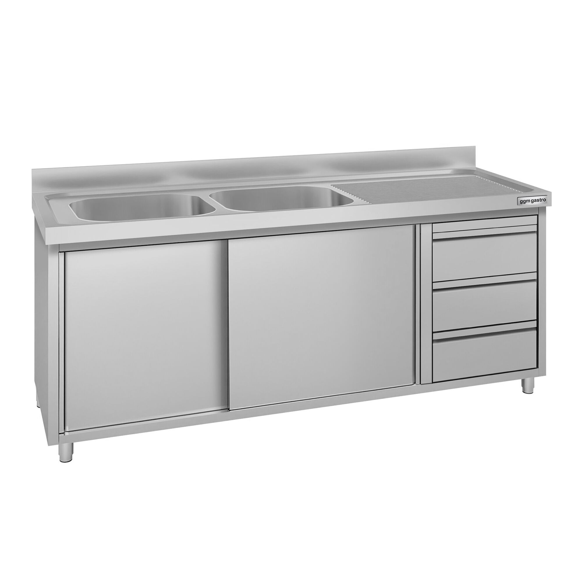 Meuble évier ECO - 2000 x 600 mm - avec 3 tiroirs & 2 bacs à gauche