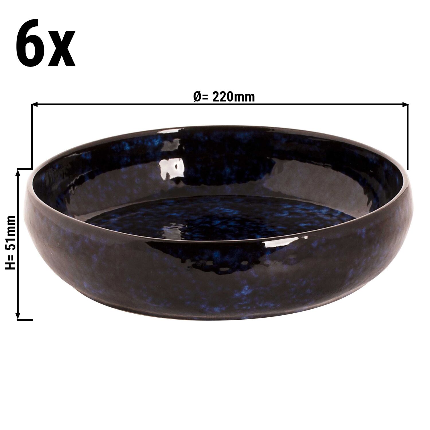 (6 Stück) BAMA BLUE - Bowl / Tiefer Teller - Ø 220mm - Blau