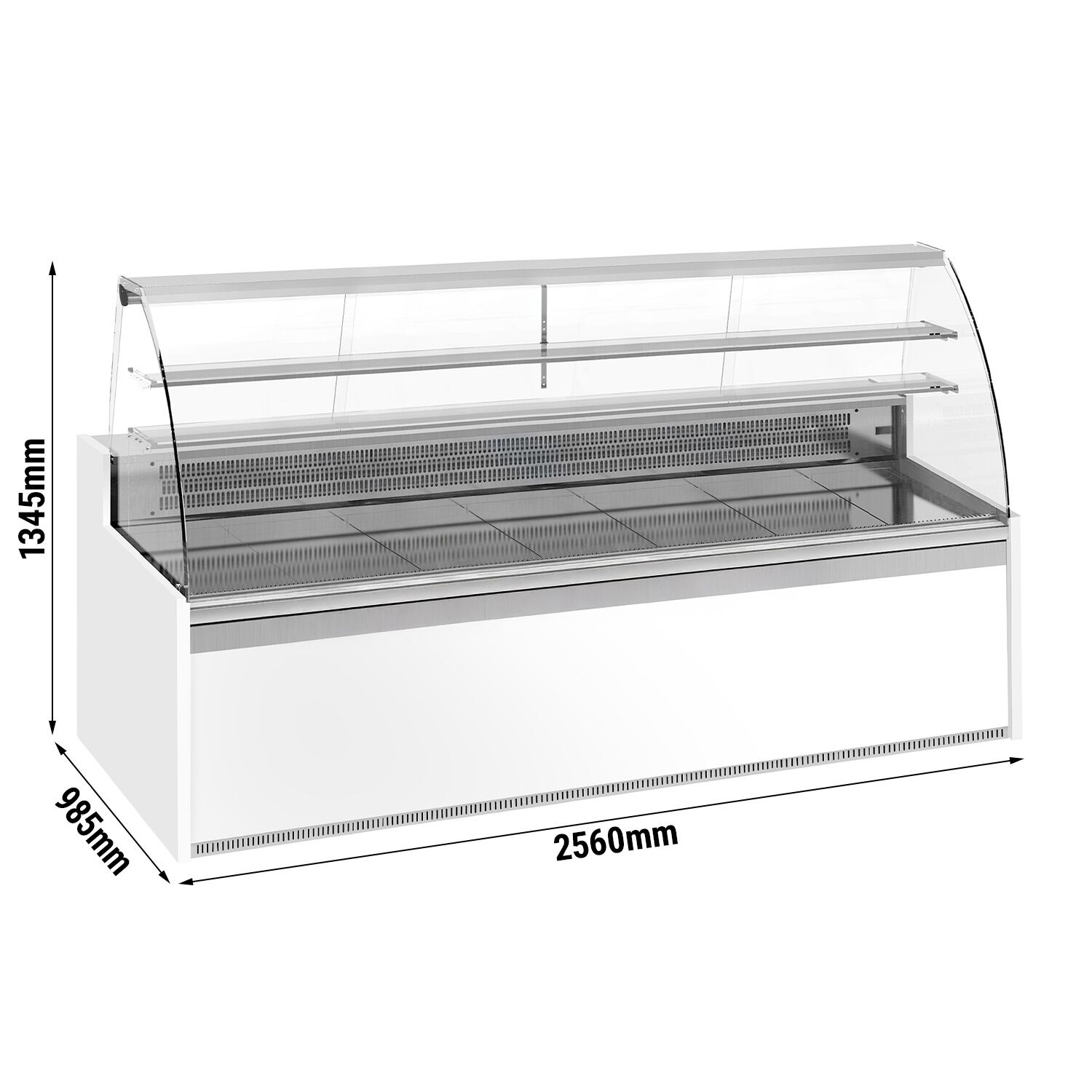Comptoir vitrine réfrigérée - 2560x985mm - 430L - +4/+8°C - 4 portes - Vitre bombée
