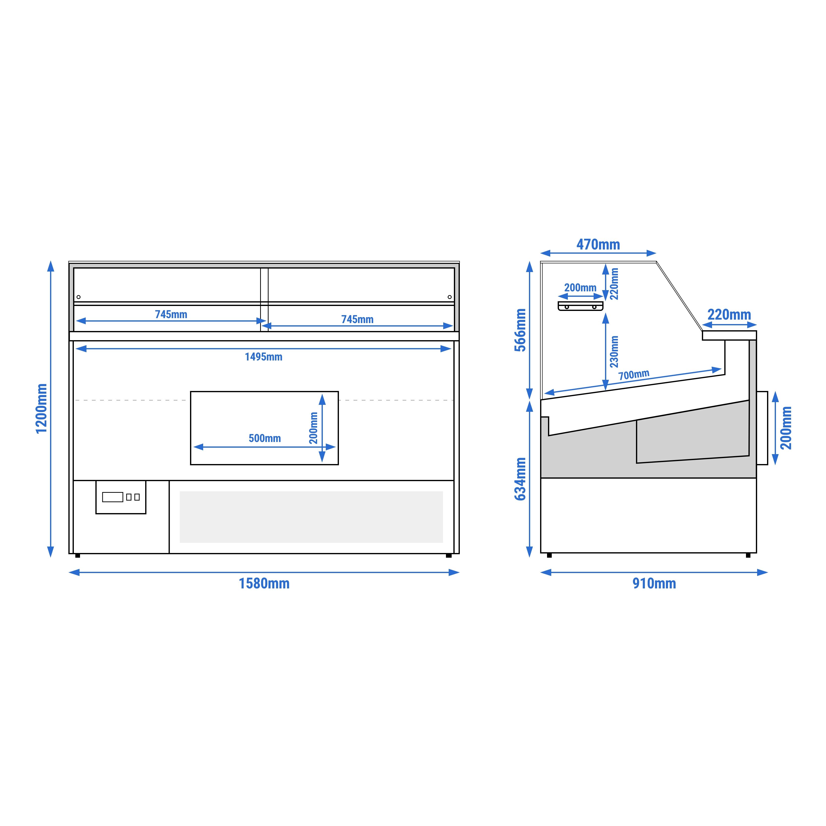 Comptoir réfrigéré - 1580x910mm - +0/+5°C - 230L - 1 étagère - Double vitrage