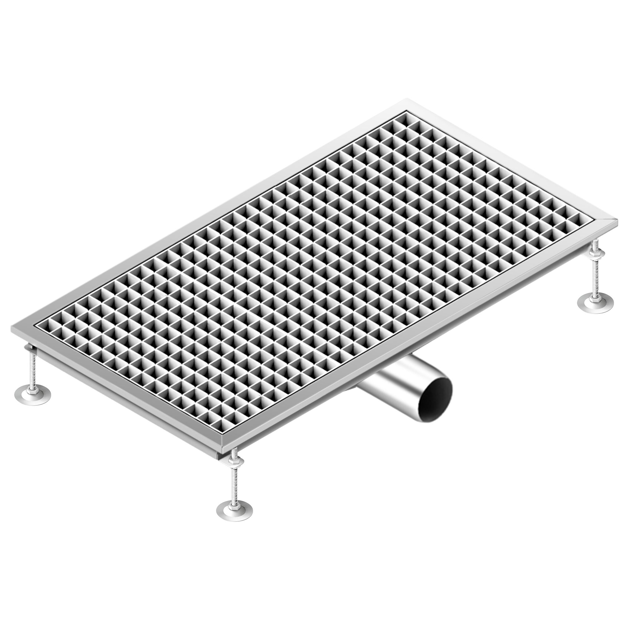 Caniveau de sol en acier inoxydable - 750x400mm - sortie horizontale Ø70mm