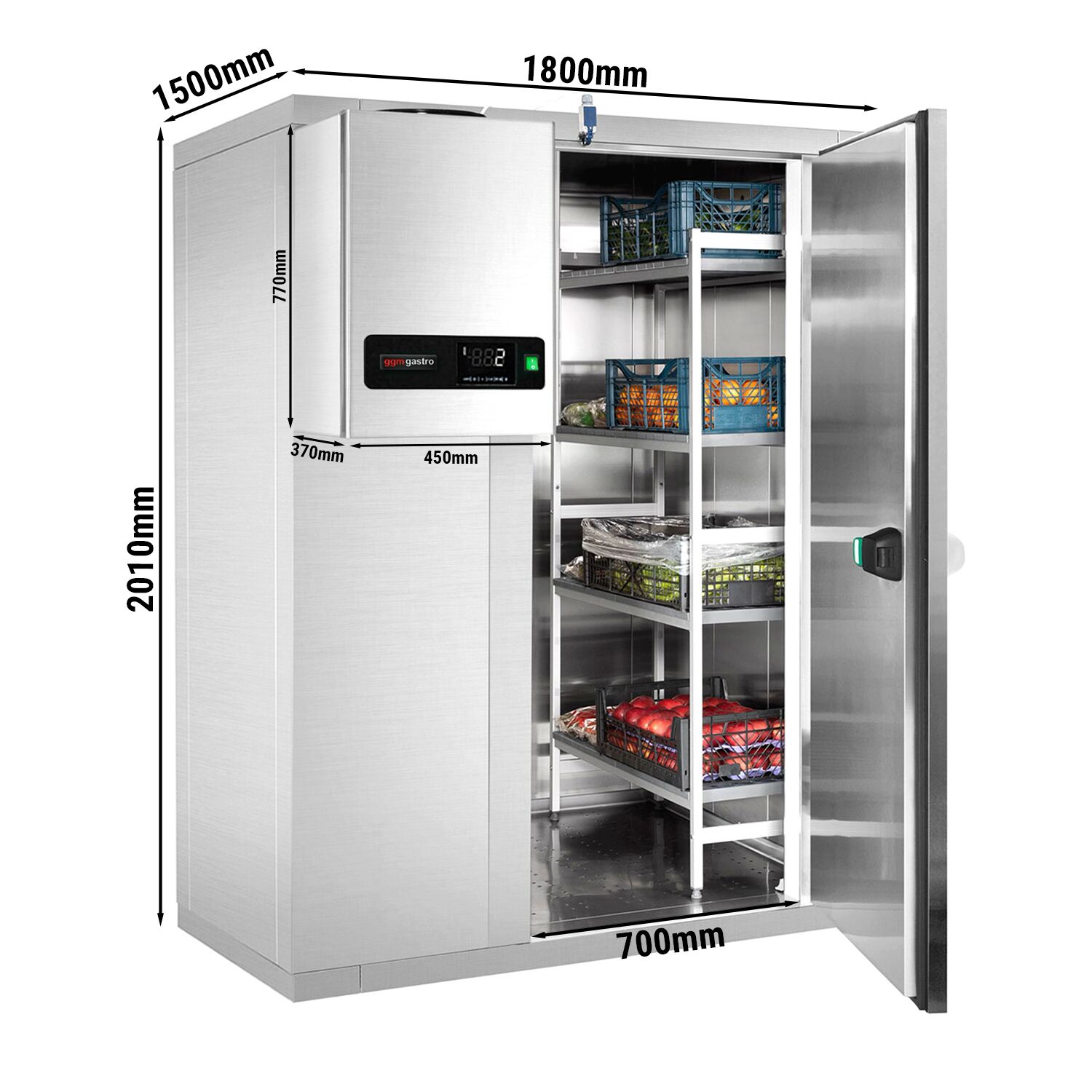 Chambre froide en inox - 1800 x 1500 mm - 4,06 m³ - groupe frigorifique inclus