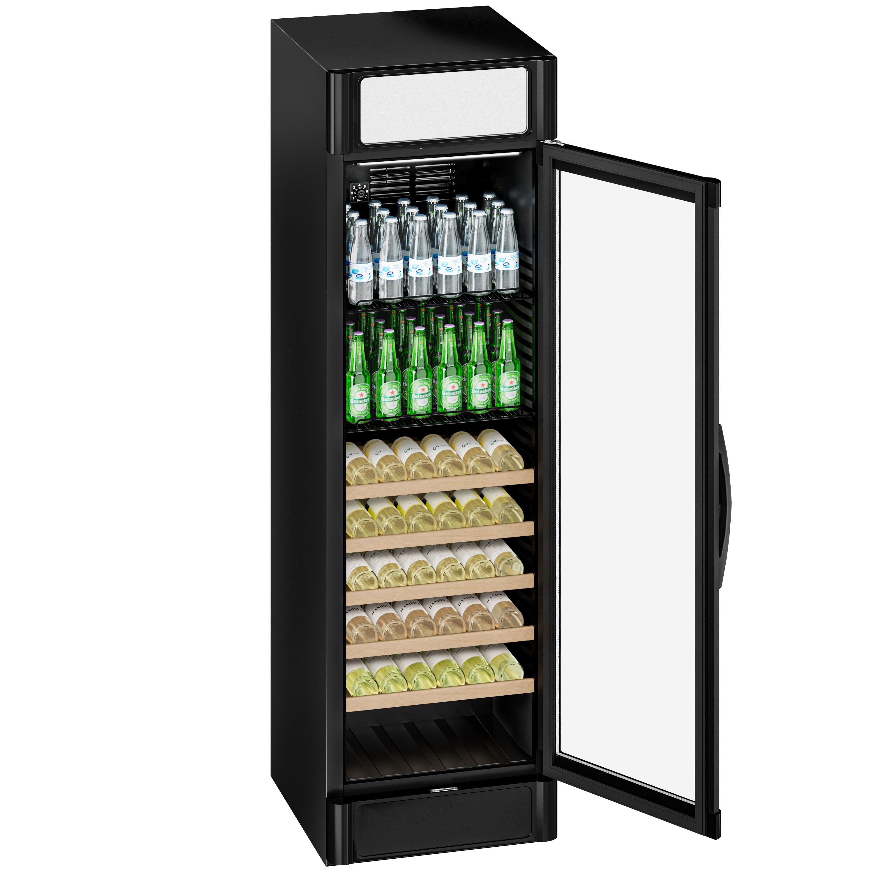 Vitrine réfrigérée à boissons - 595mm - 347 L - 1 porte vitrée - éclairage LED - affichage digital de la température - Noir - +2 à +10 °C