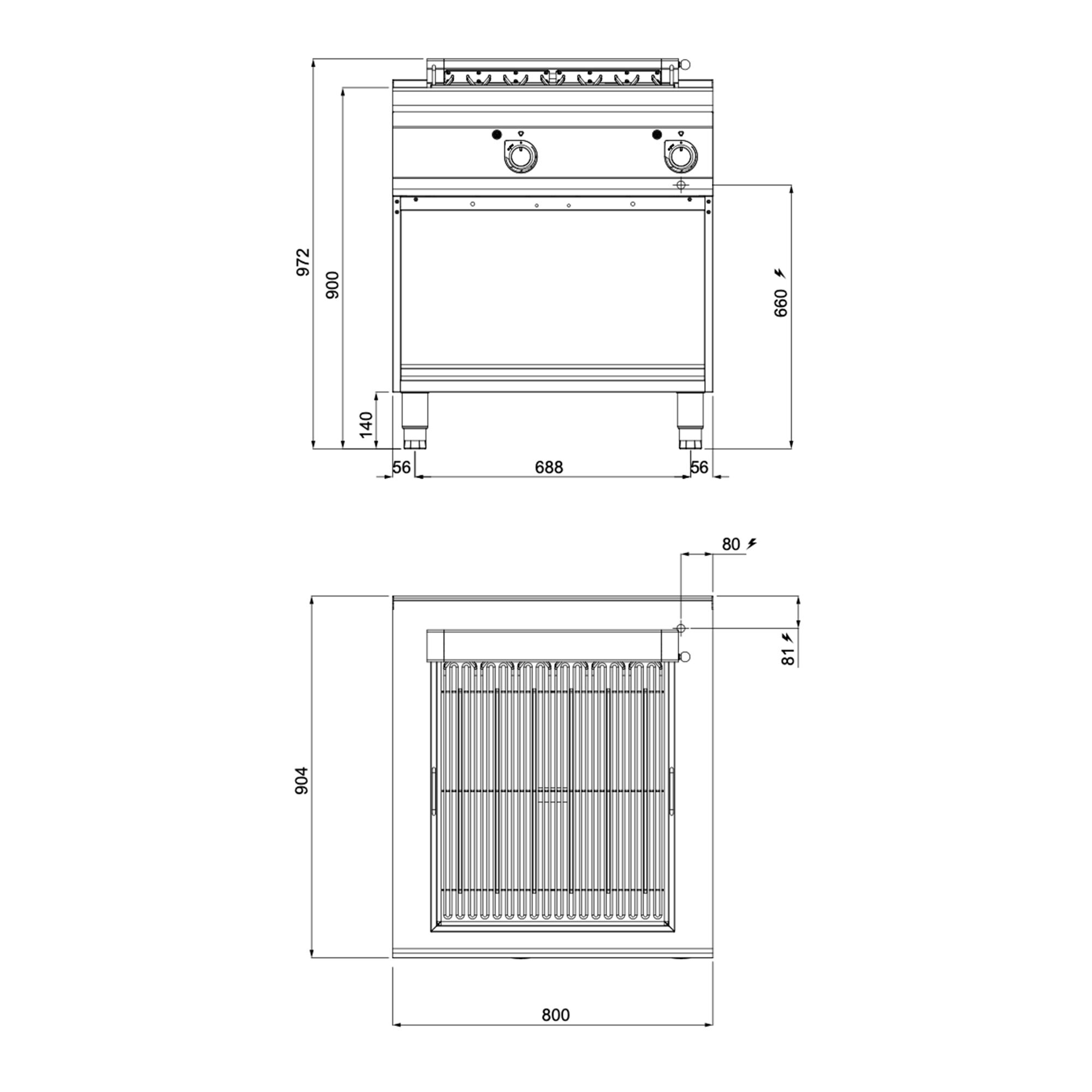 Commercial Electric Chargrill Paolo 900 Series - 10.8kW - Freestanding - with Leg Stand - 900mm Deep