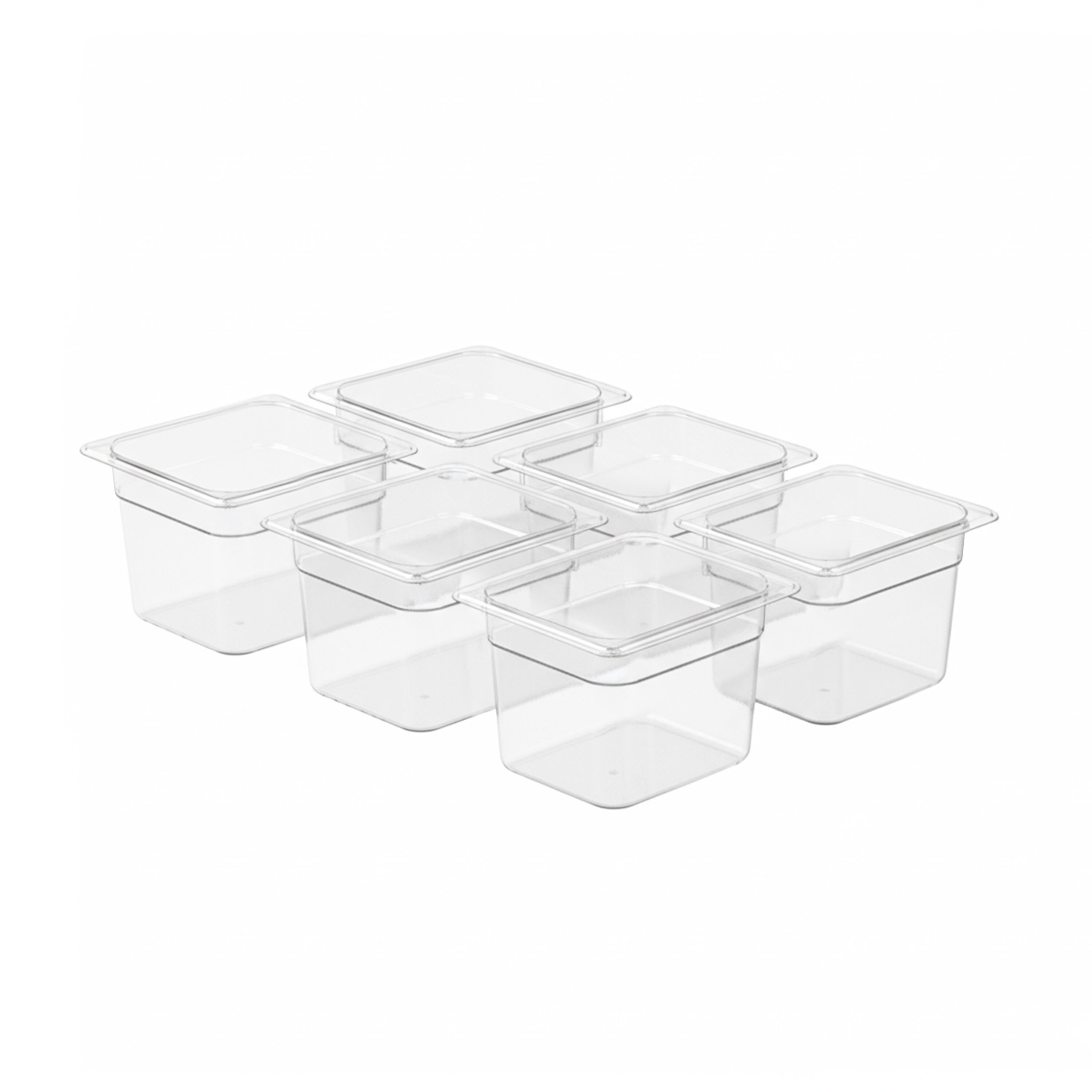 (6 pièces) Bac en Polycarbonate GN 1/6 - Transparent - Hauteur : 150 mm