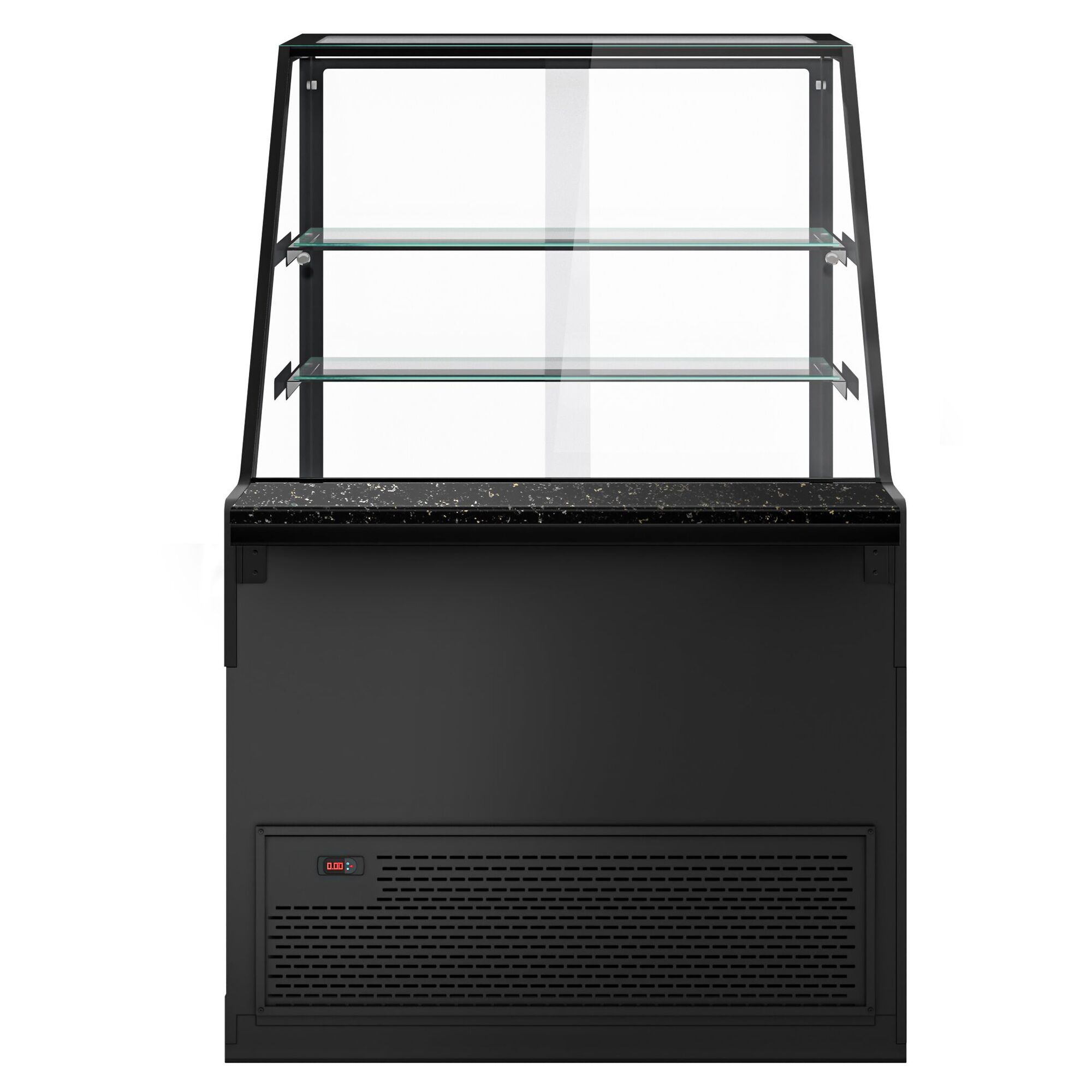 Serve Over Counter TORONTO - 1000mm - double glazing - black front - with 2 shelves - granite worktop