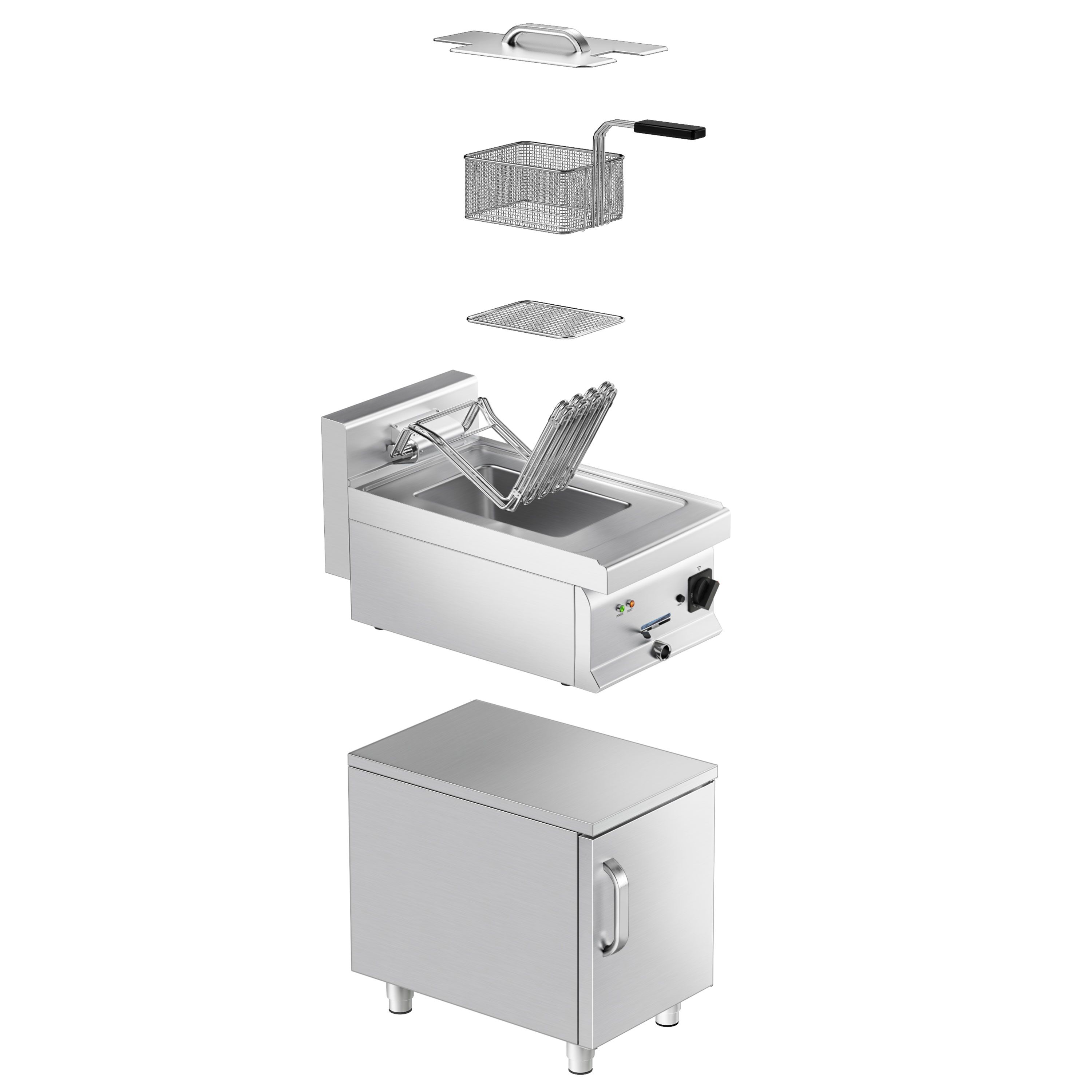Friteuse électrique – 10 litres – 9 kW – avec soubassement et 1 porte