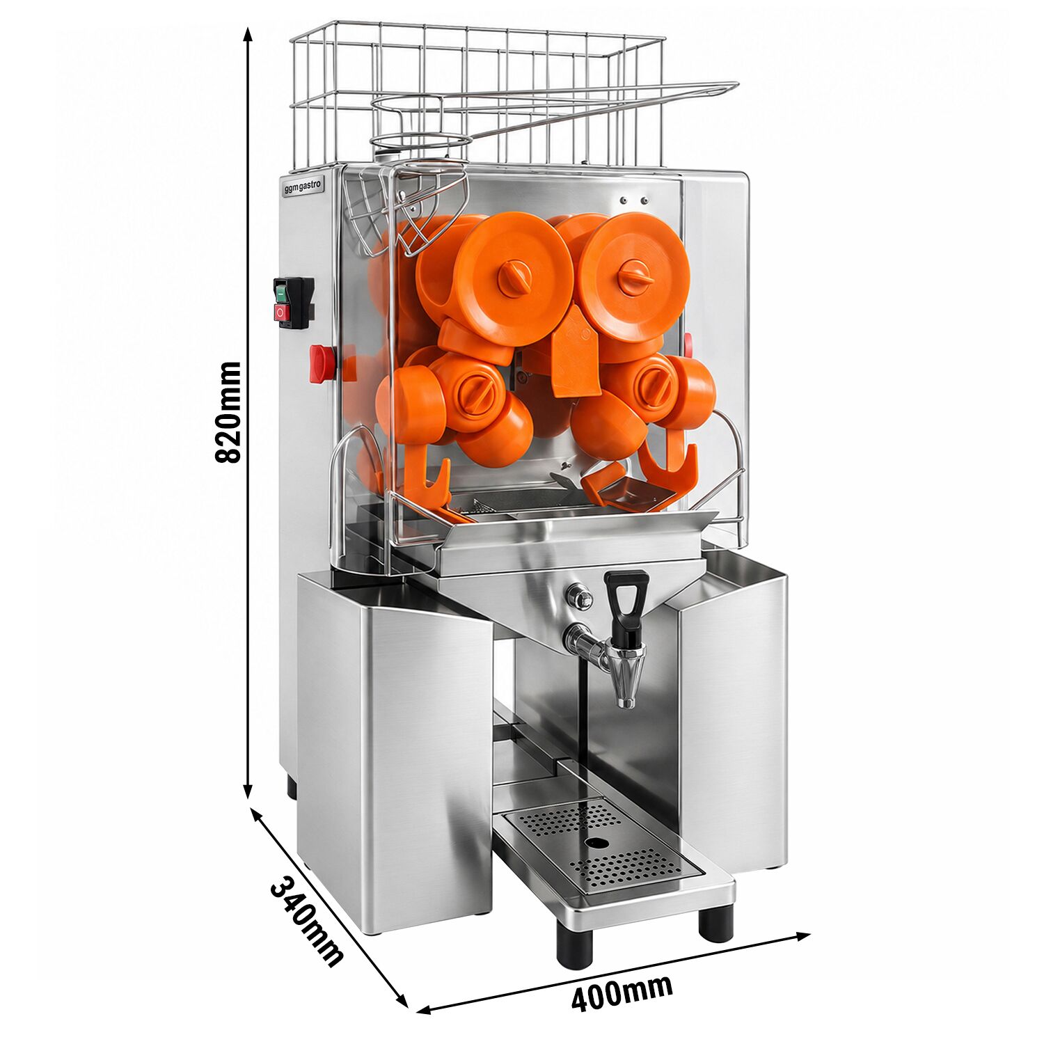 Electric orange juicer – with manual fruit feed and drain tap