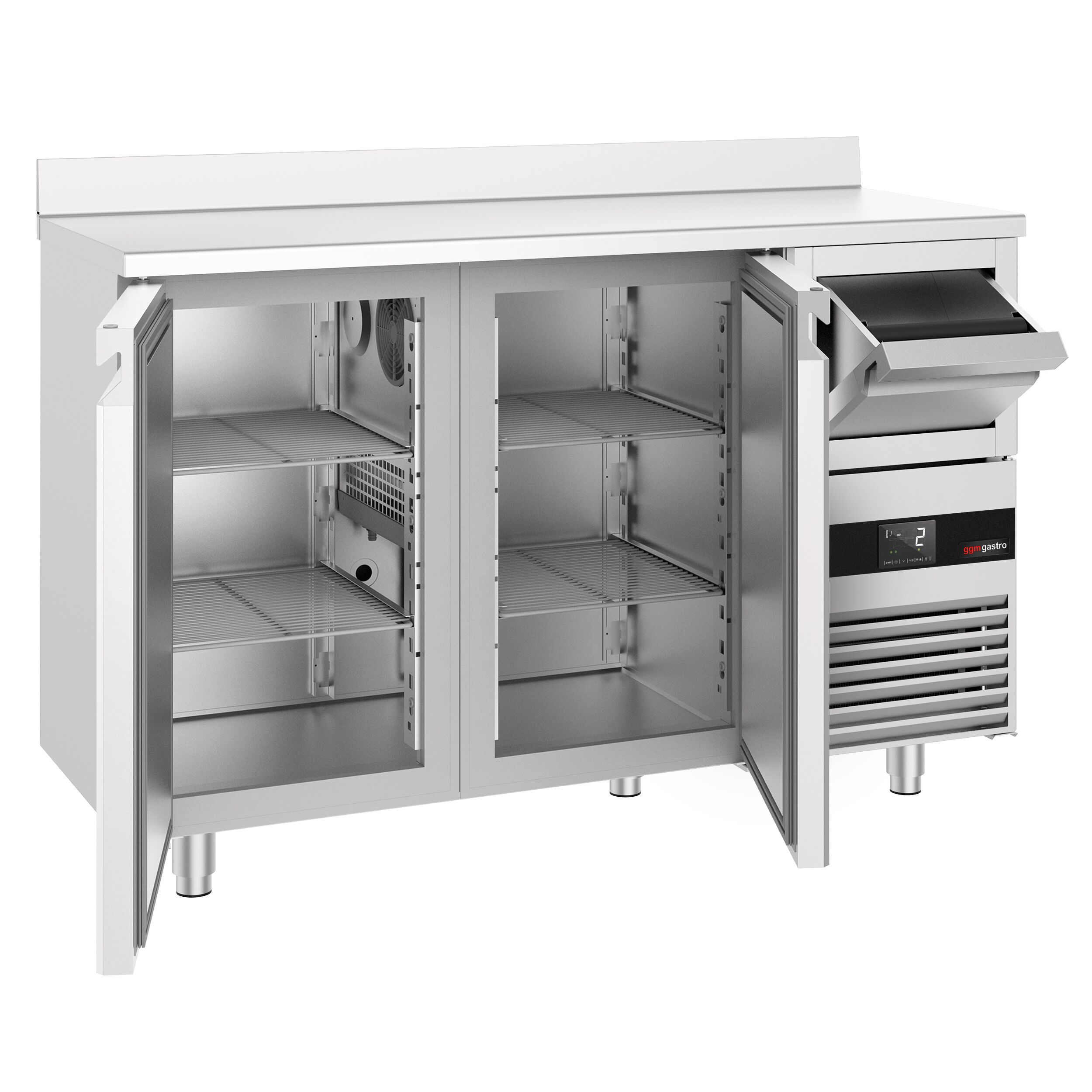 Arrière-bar réfrigéré professionnel  PREMIUM - 1580 x 600 mm - avec 2 portes - avec dosseret - avec tiroir à marc de café