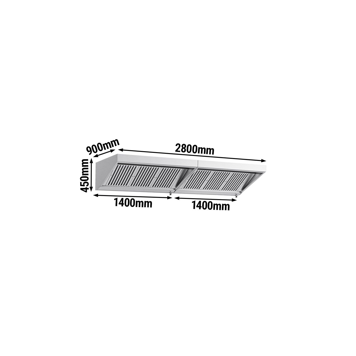 Commercial Wall-Mounted Extraction Canopy - 2800mm - with Baffle Filters & LED Lighting