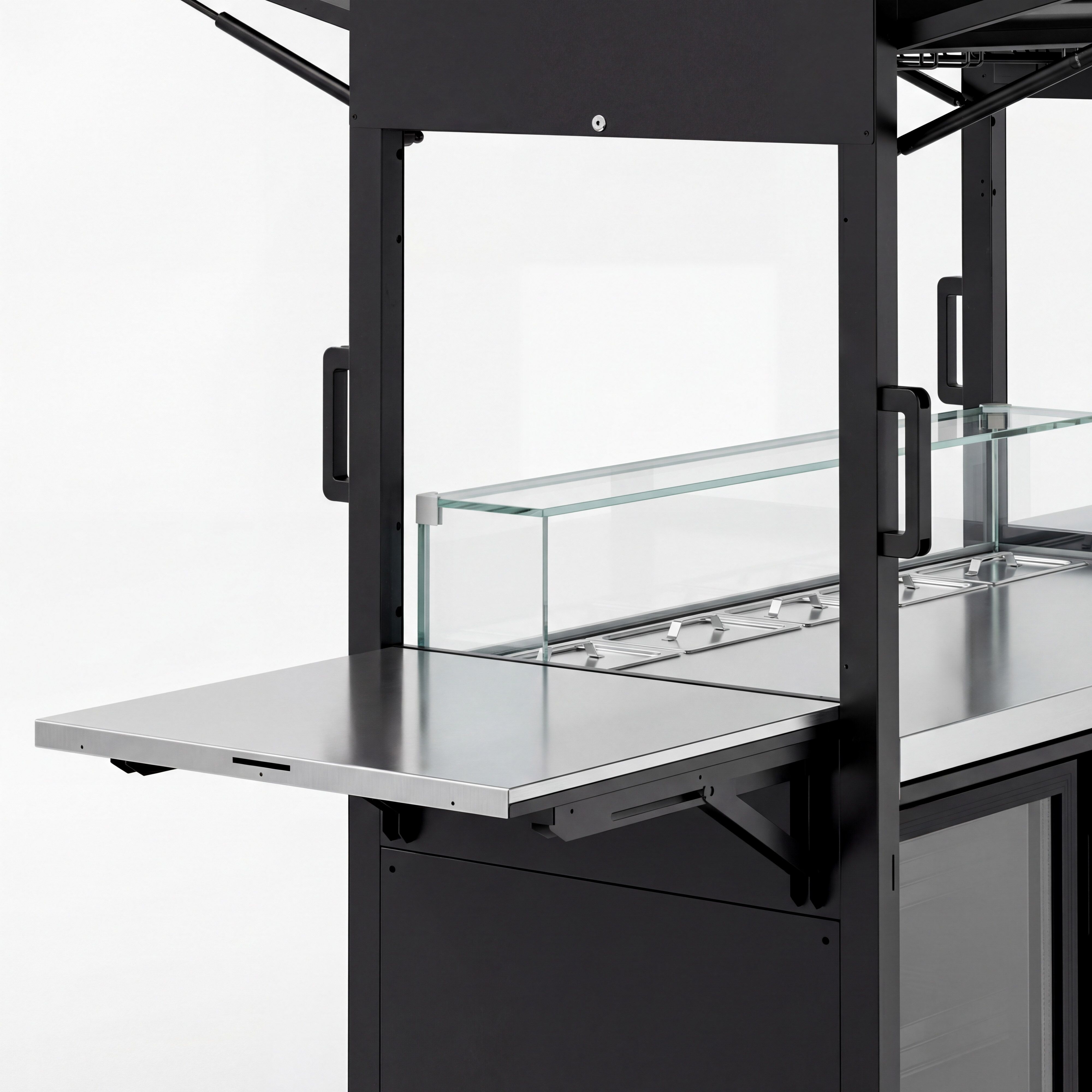 Station de cocktail mobile – avec réfrigérateur de bar, plan de travail, porte-verres et éclairage LED – rabattable